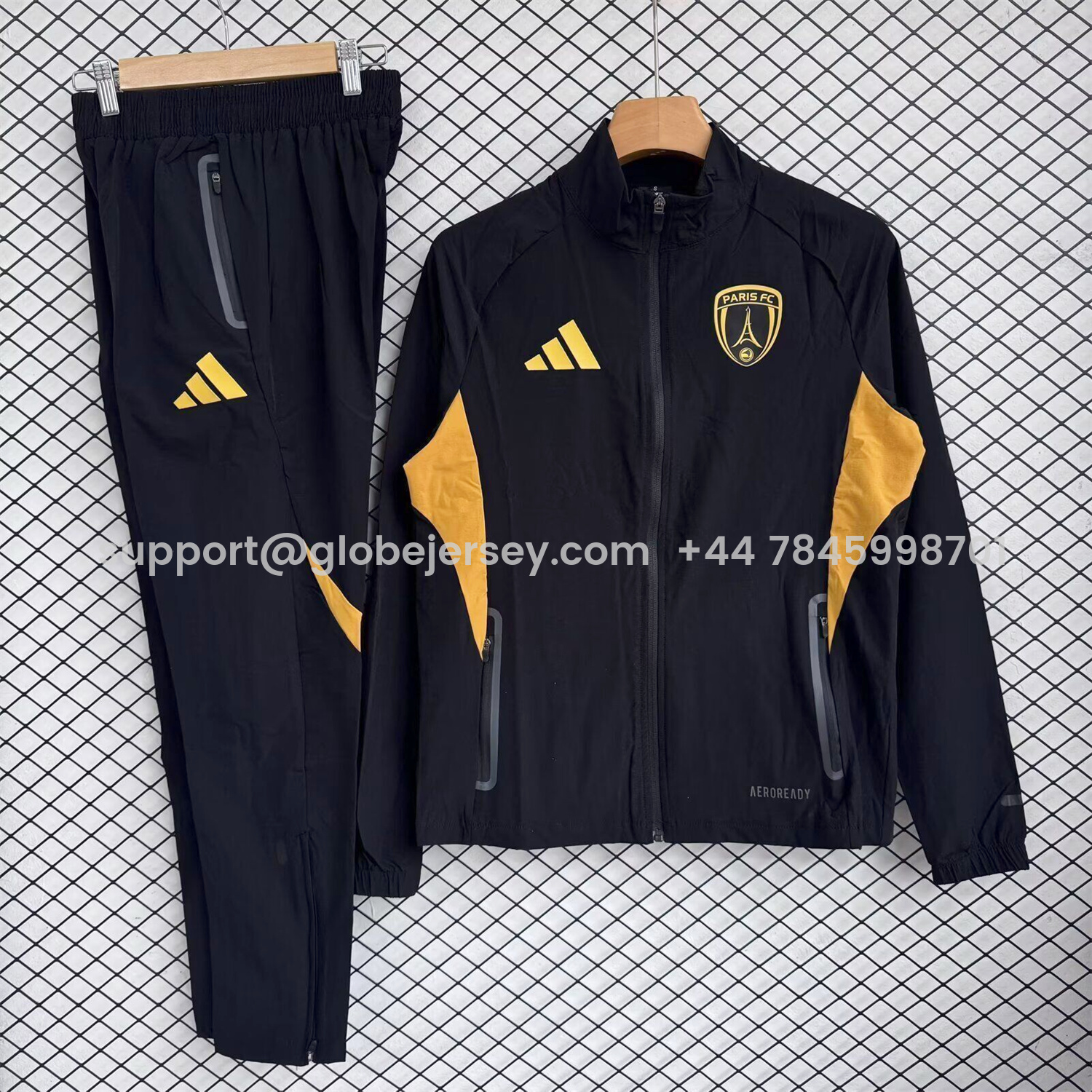 Paris FC 25-26 Windbreaker Training Set - Black Yellow Top and Pants