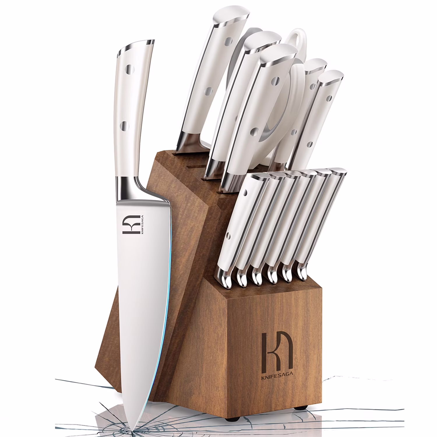 Knife Set 15 Pcs Japanese High Carbon Stainless Steel Kitchen Knife Sets with Block and Sharpener, Premium Razor Sharp Black Knives Block Set for Kitchen with Ergonomic Full-tang Handle