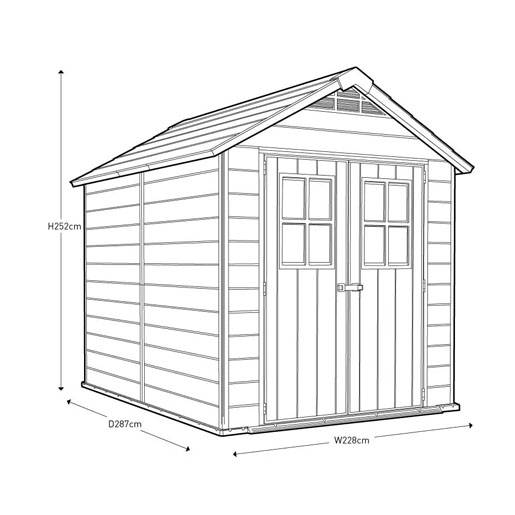 Keter Newton Outdoor Plastic Garden Storage Shed. Brown. 7.5 x 7 feet
