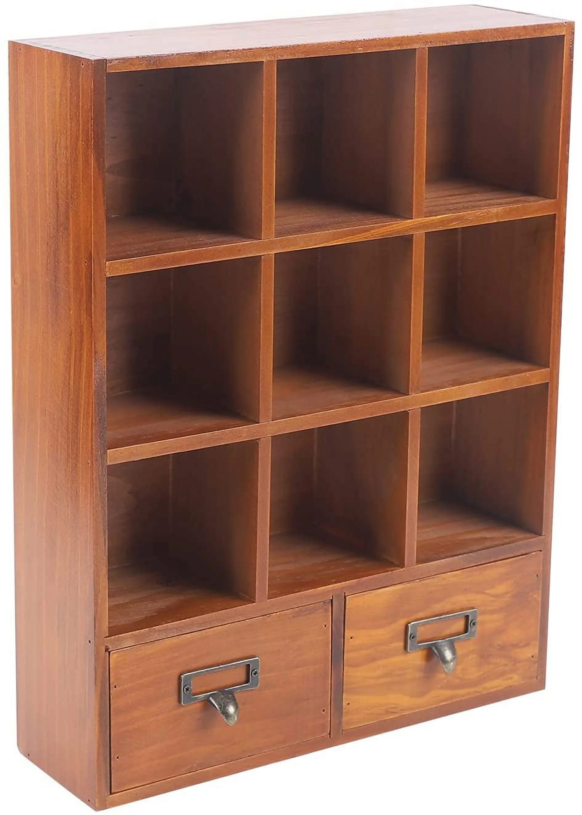 Miumaeov 9-Cube Display Shelf Wooden Bookcase Storage 2 Drawers Desktop Brown (33.3*10*42.5cm/13.1*3.9*16.7in)