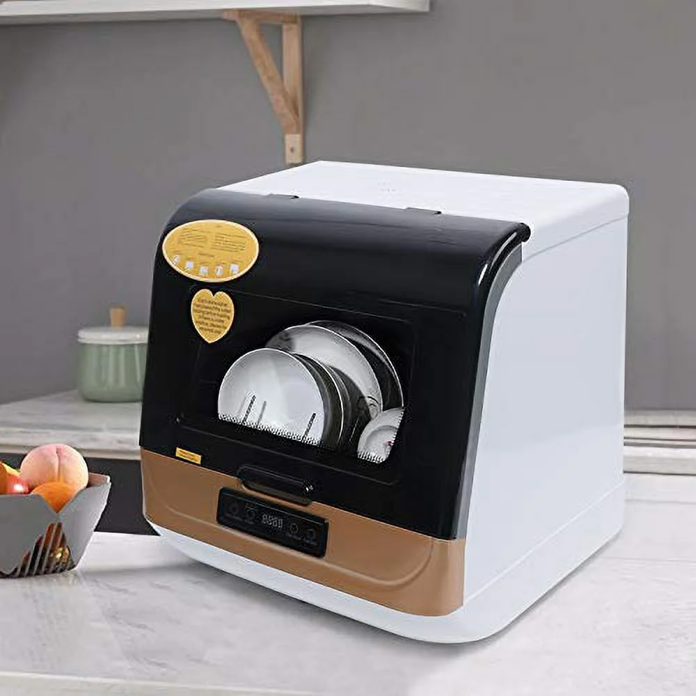 Countertop Dishwasher Kitchen Mini Portable Dish Bowl Washer Tabletop Automatic Dishwasher Deep Cleaning for Home, Apartment, RV (White & Black)