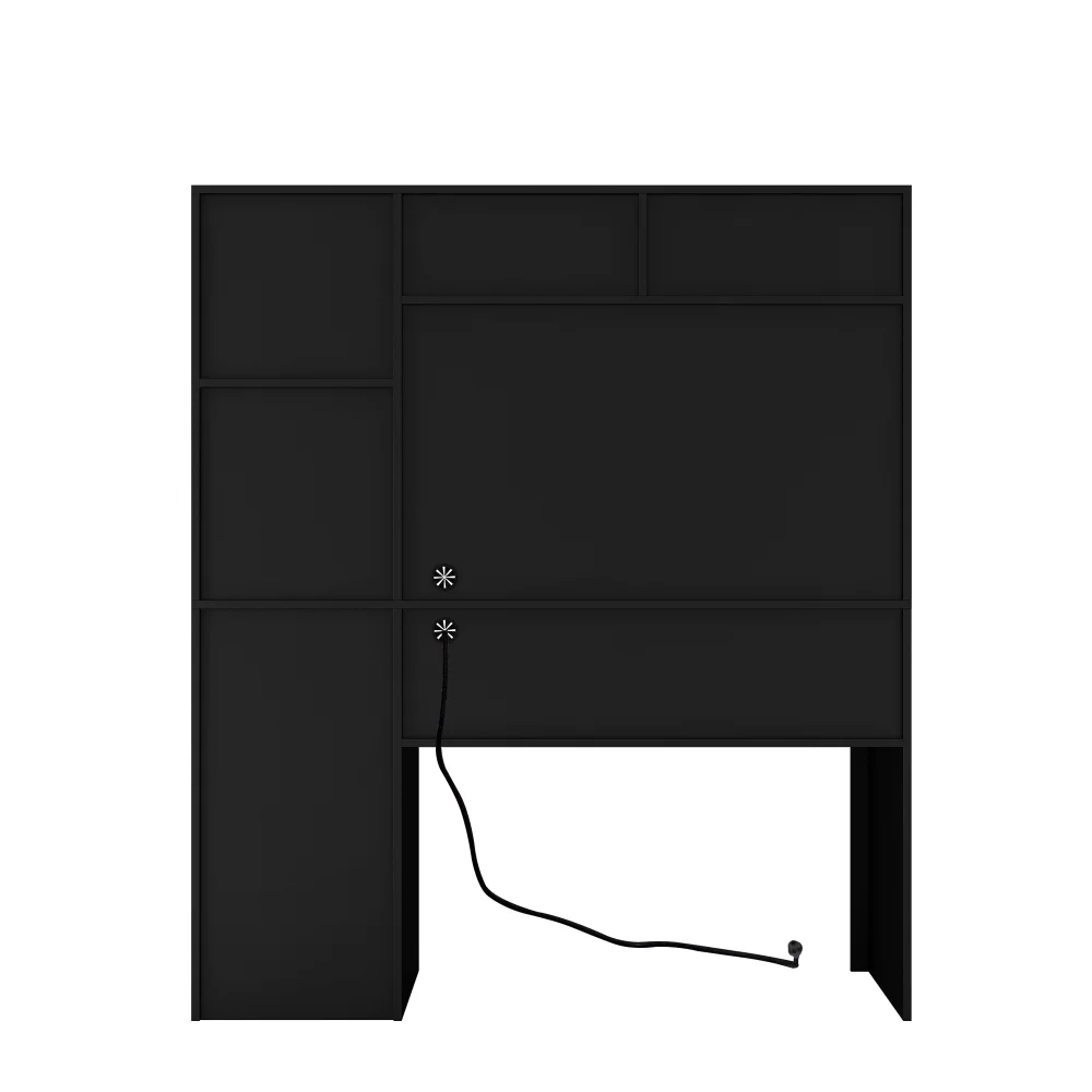 Tcbosik Modern Computer Desk with Charging Station and USB Night Light, Home Office Table with Hutch and Open Shelf, Gaming Workstation with Drawer and Cabinet for Living Room, Study Room, Black