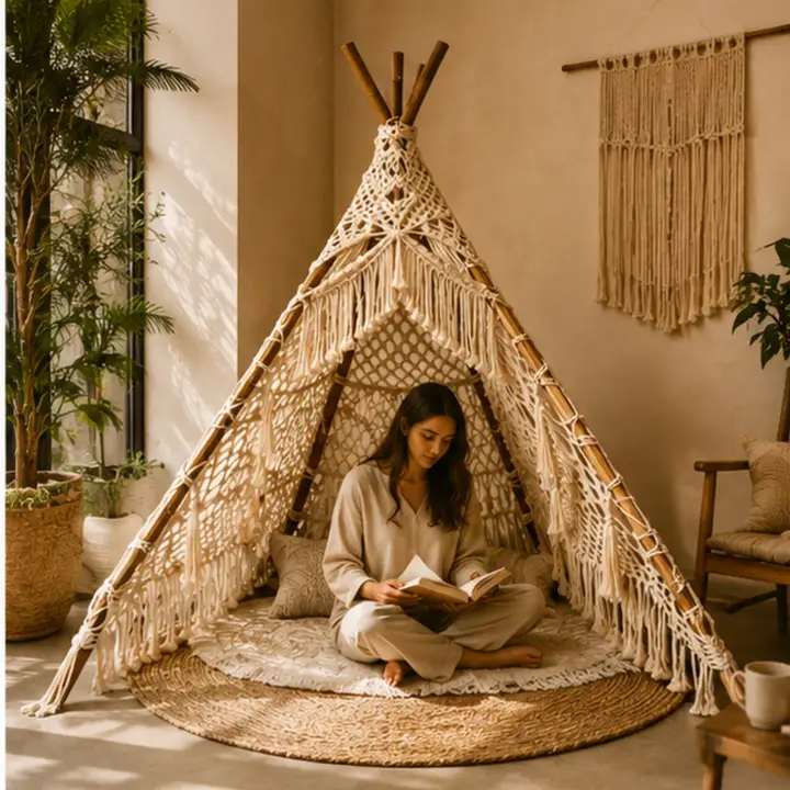 Handcrafted Macramé Teepee | 4 ft × 6 ft