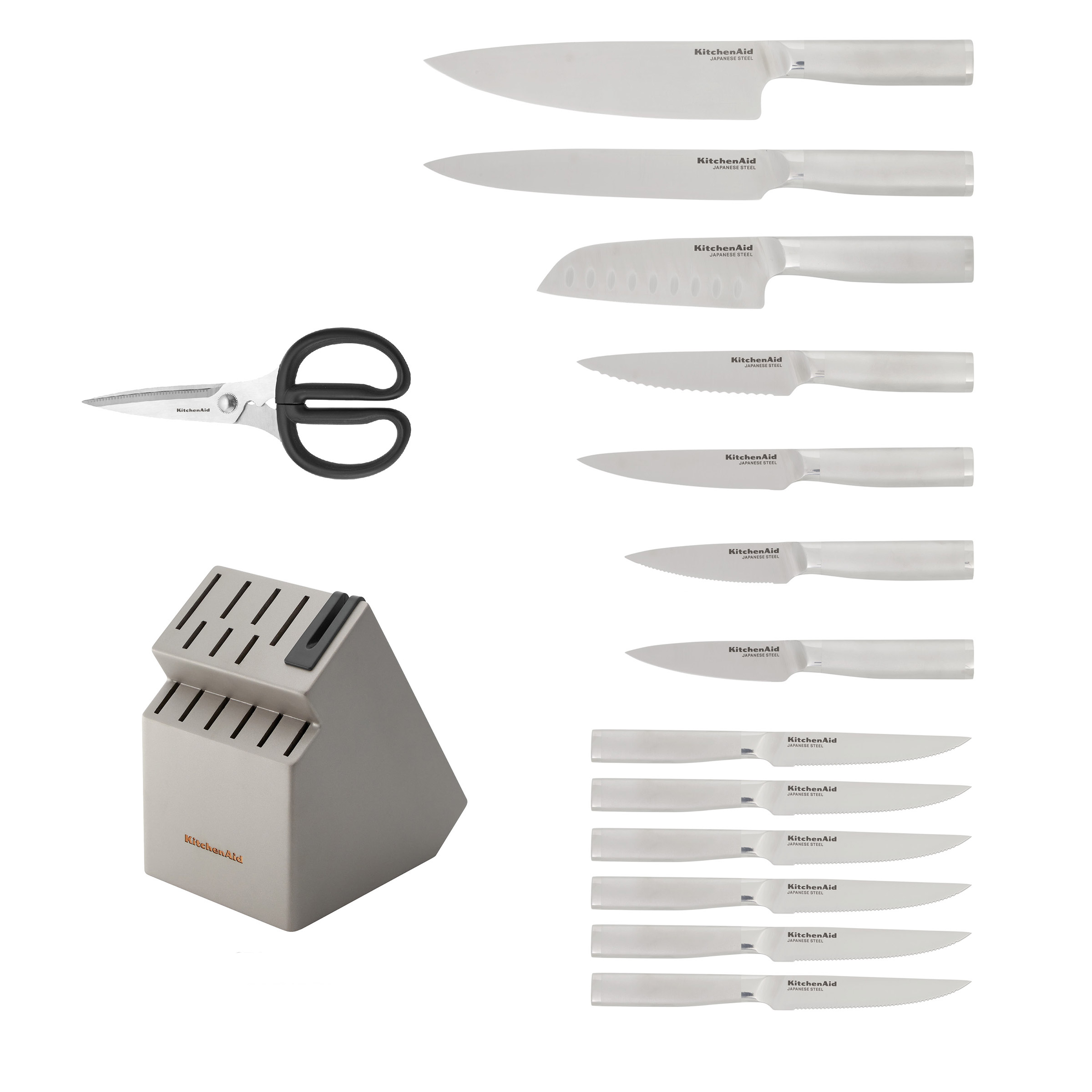 KitchenAid Gourmet Forged Japanese Steel 15-piece Knife Block Set with Built-in Sharpener