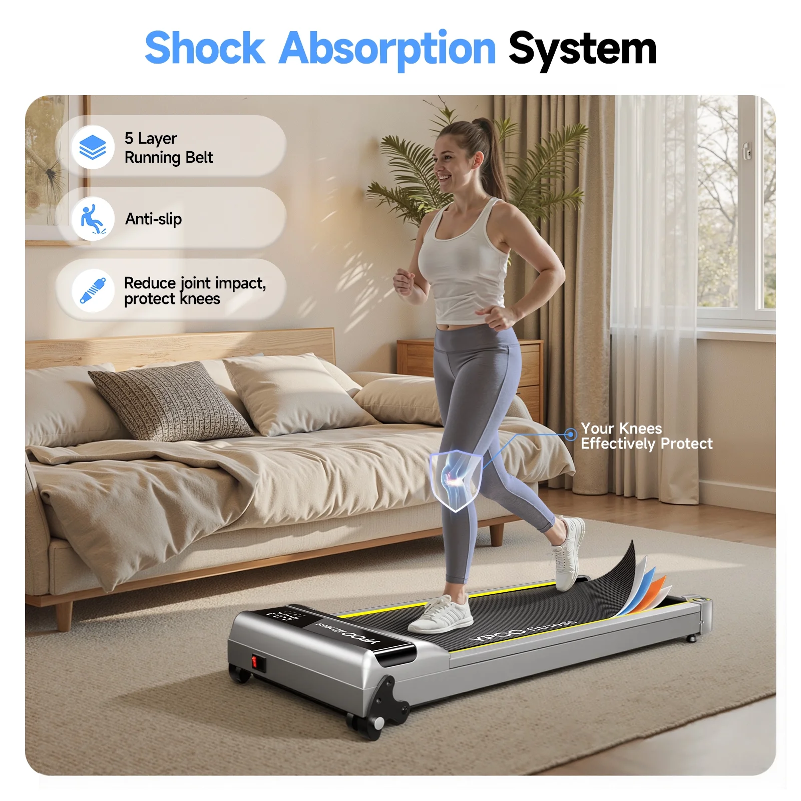 YPOO Walking Pad with Incline, Under Desk Treadmill for Home, 300 lb Capacity, App & Remote Control, 2.5HP Running Machine, No Installation, Silver