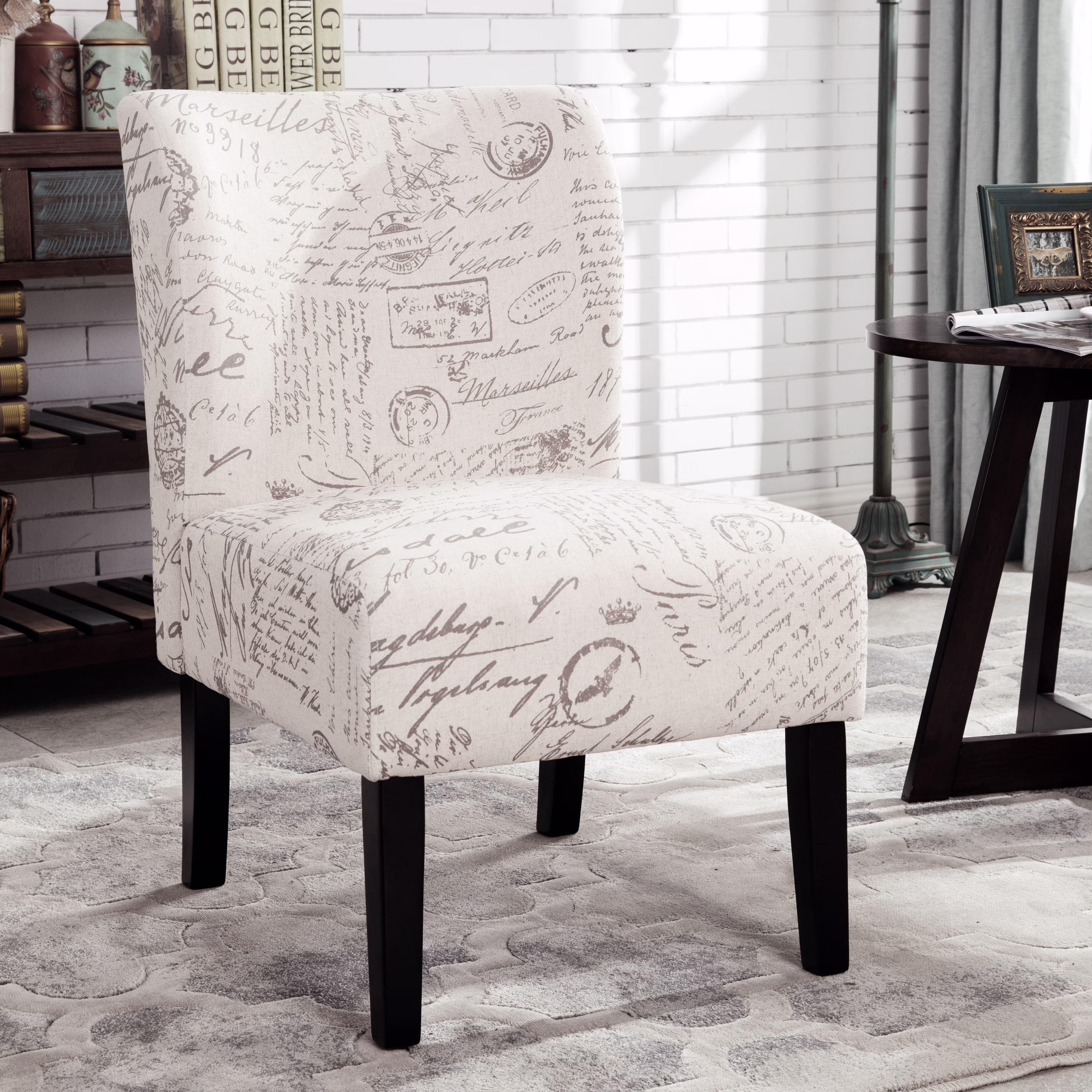 The Curated Nomad  Pavilion Upholstered Armless Accent Slipper Chair Natural Floral
