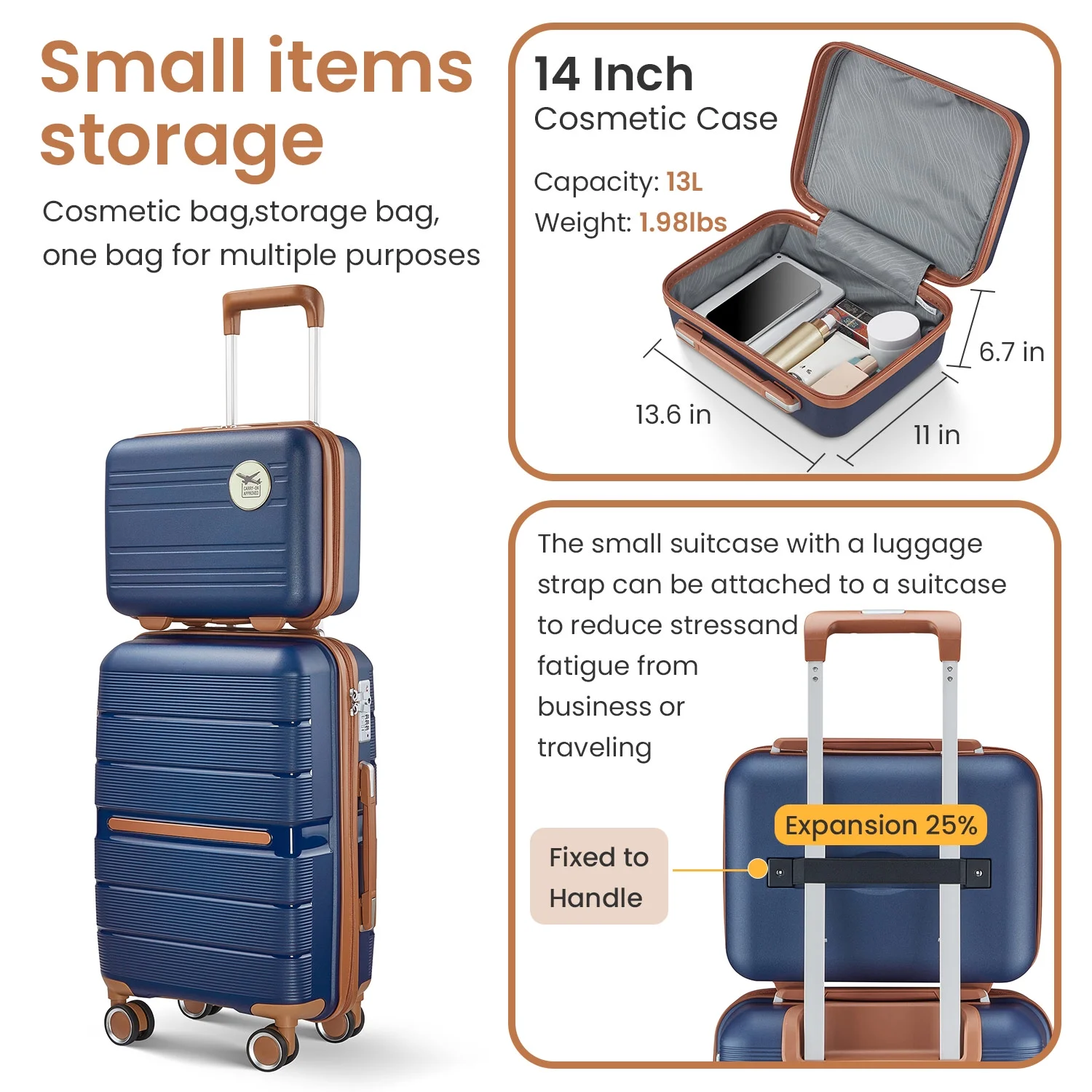 4 Piece Luggage Set, Expandable Lightweight Suitcase Set, PP Materials Travel Luggage with TSA Lock Spinner Wheels, White (14/20/24/28)