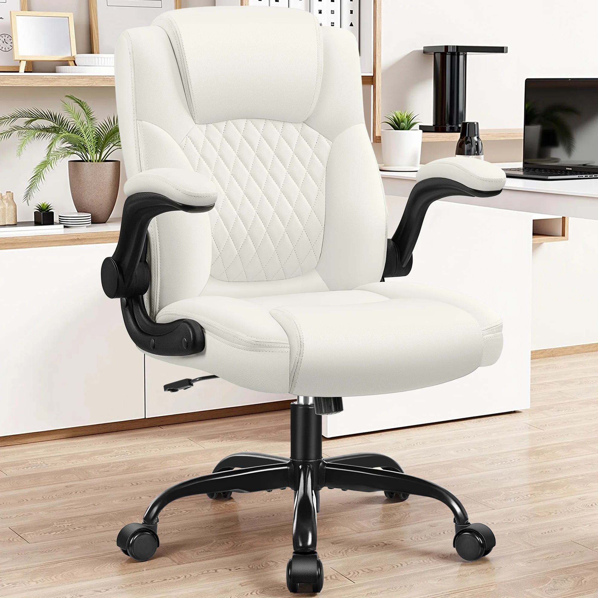 COOLHUT Leather Office Chair, Big and Tall Office Chair 400LBS Wide Seat Ergonomic Computer Desk Chair High Back Executive Leather Chair Adjustable Task Chair Lumbar Back with 8-Year Warranty, Black