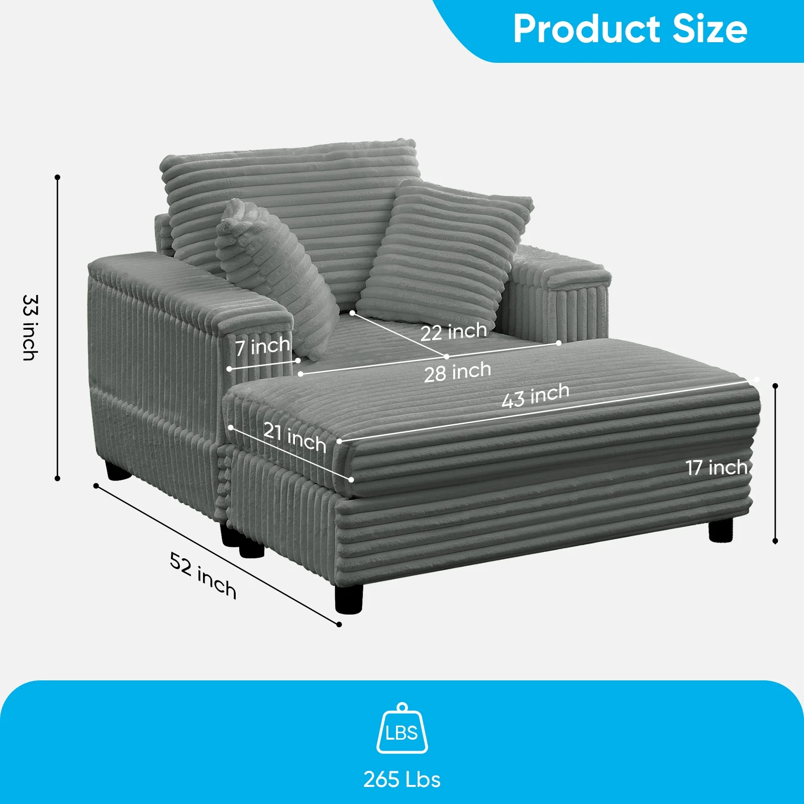 Mjkone Oversized Accent Chair?with Ottoman for Living Room, Single Indoor Lounge Sofa Armchair with Storage Armrests,Green