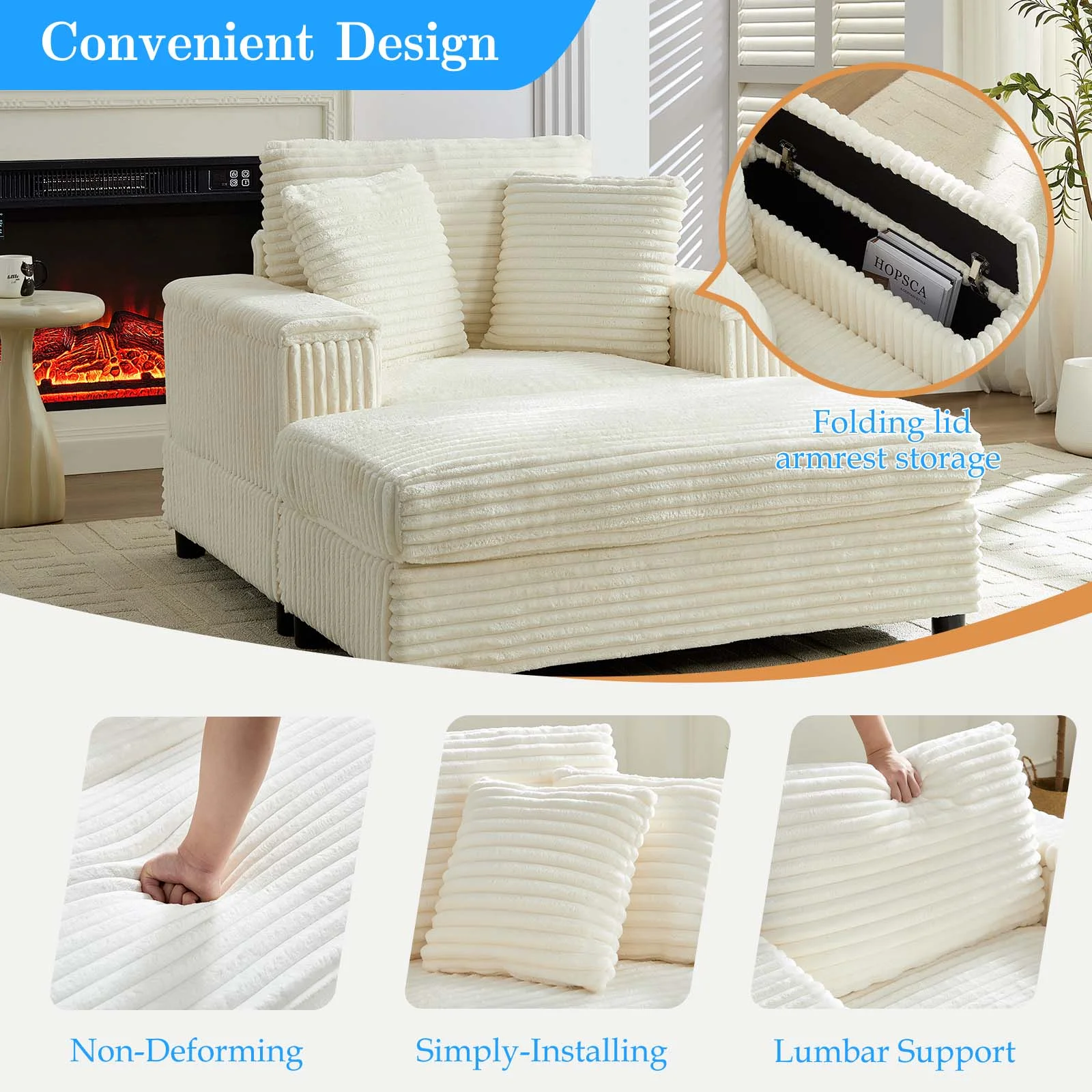 Mjkone Oversized Accent Chair?with Ottoman for Living Room, Single Indoor Lounge Sofa Armchair with Storage Armrests,Green