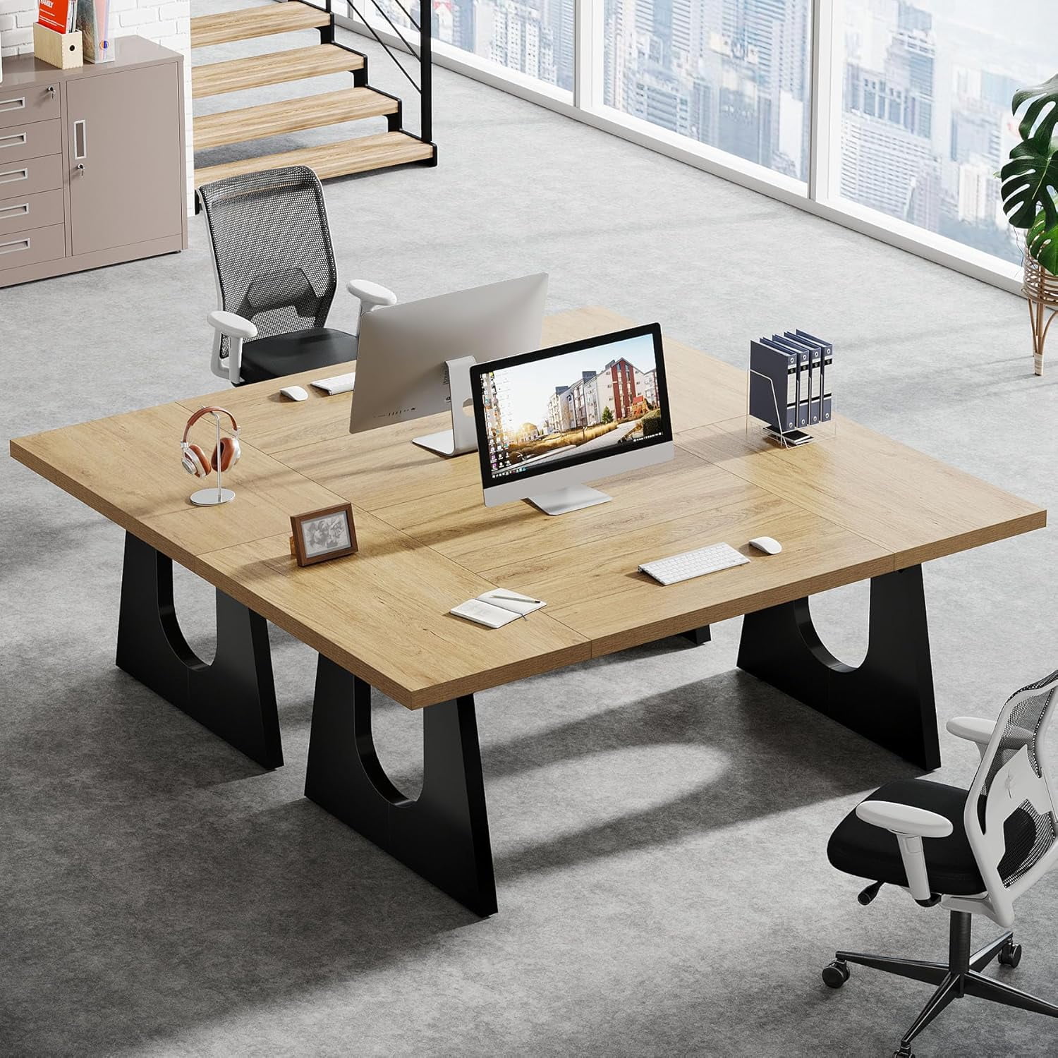Tribesigns 70.9-Inch Executive Desk, Computer Office Desk, Modern Simple Desk with Large Desktop, Writing Desk Workstation Business Furniture for Home Office, Study, Metal Frame, Oak and Black
