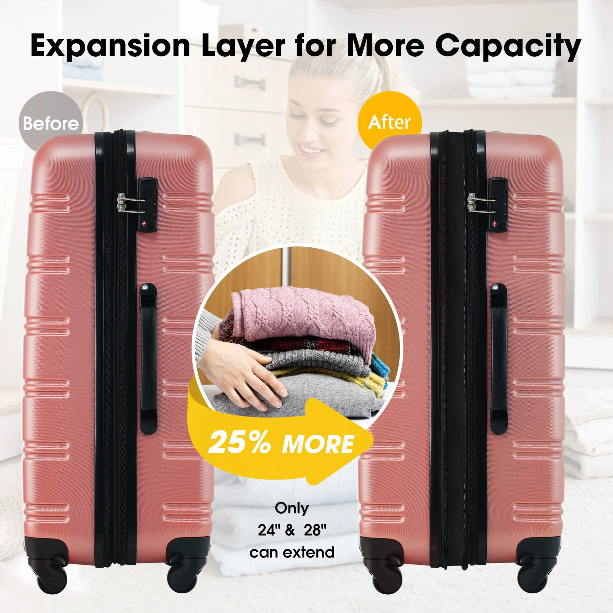 Luggage Sets 3 Piece, Hardside Expandable Ultra Durable PC Lightweight Carry On, Travel Suitcase Set with TSA Lock Spinner Wheels, Multicolor Purple