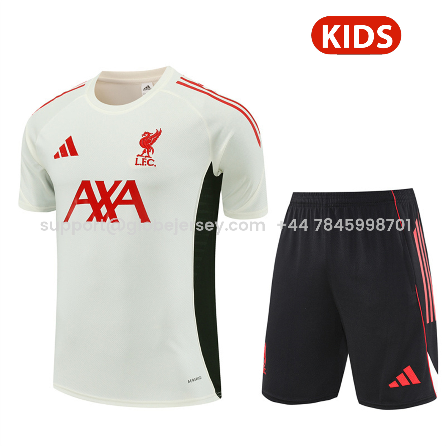 Liver.pool 25-26 Kids Short-Sleeve Training Set Off White Top & Black Shorts