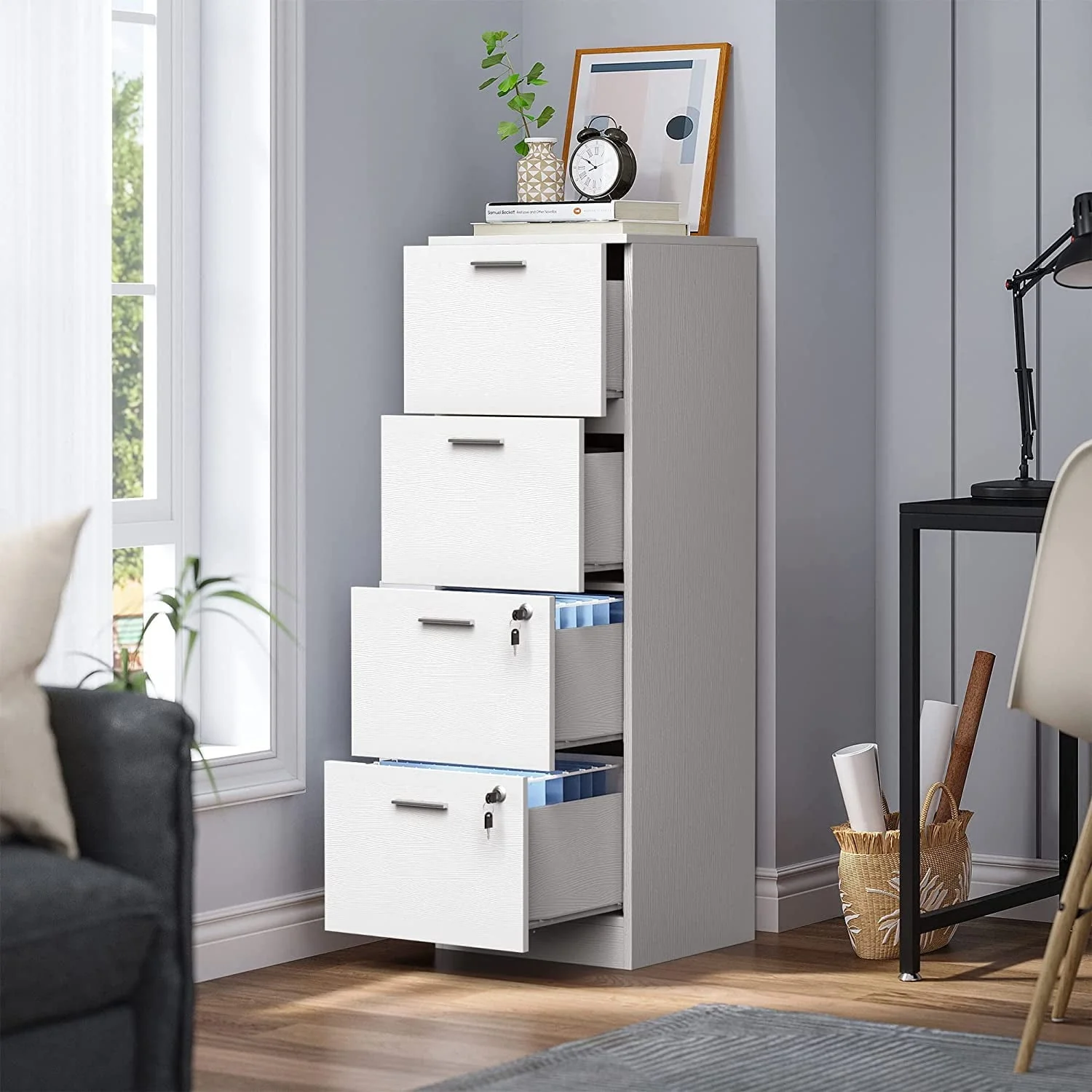 DEXTRUS 4-Drawer Wood File Cabinet with Lock, 15.86