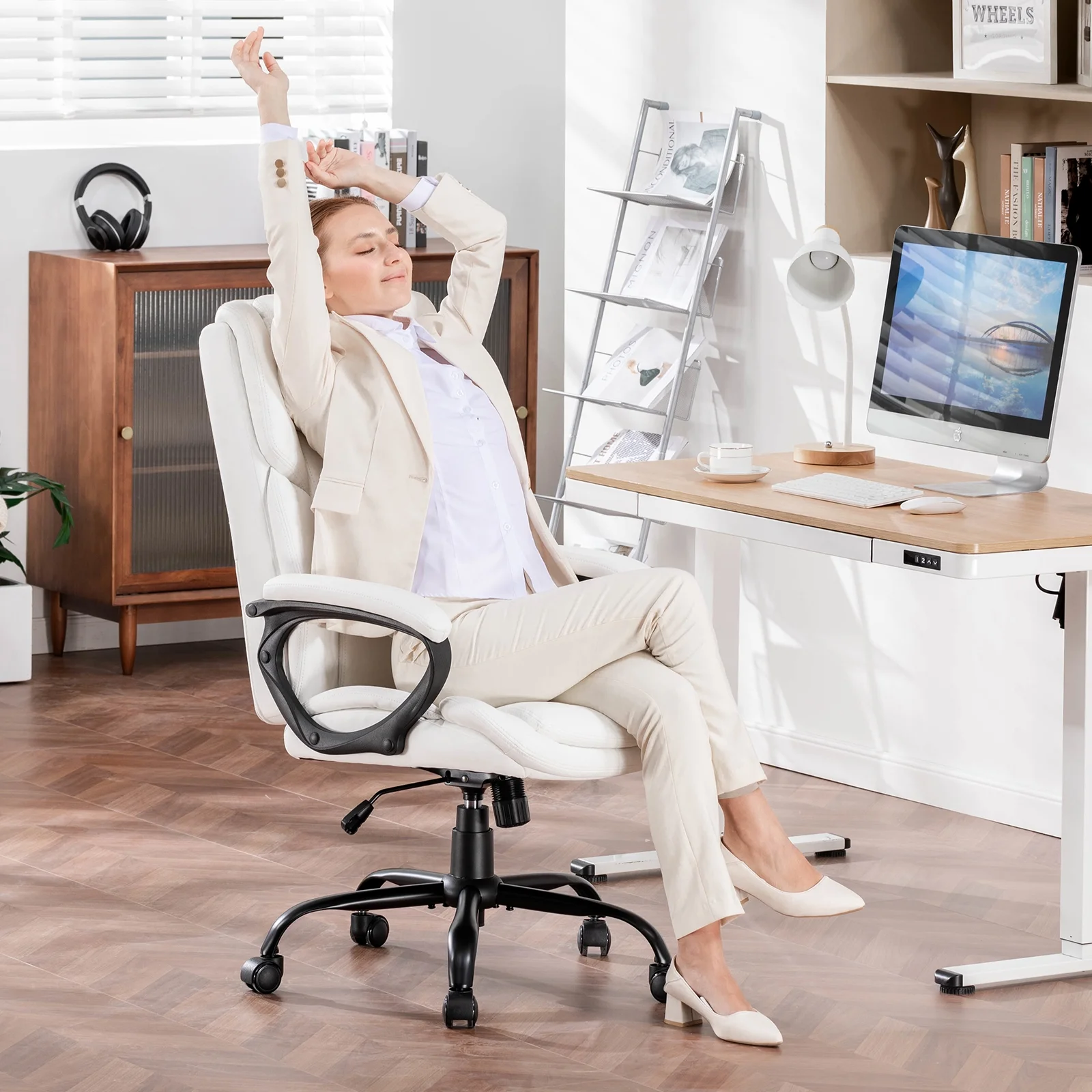 Mainstays Executive Ergonomic High Back Leather Home Office Desk Chair, Black