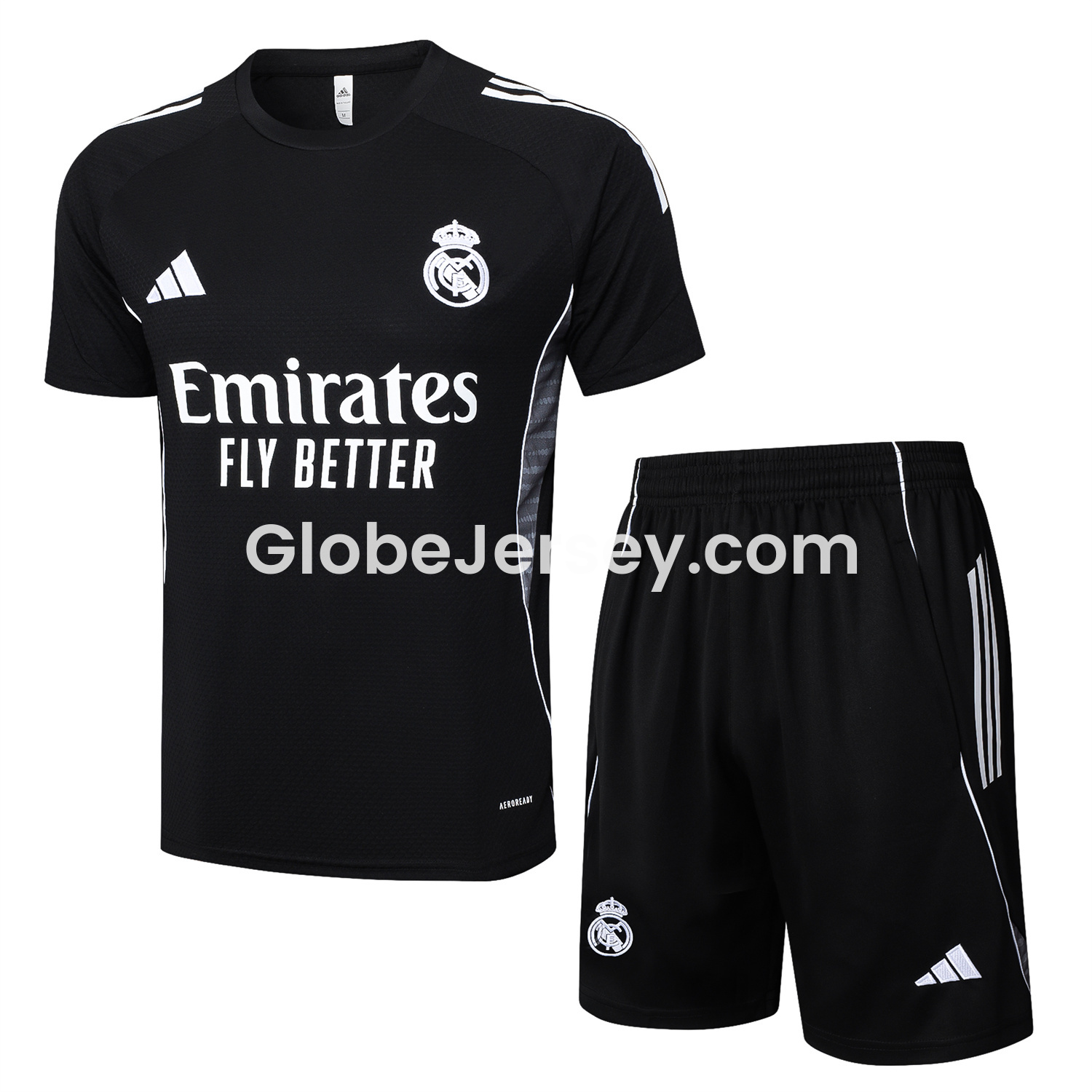 Real Madrid 25-26 Short-Sleeve Training Set - Black Top and Black Shorts