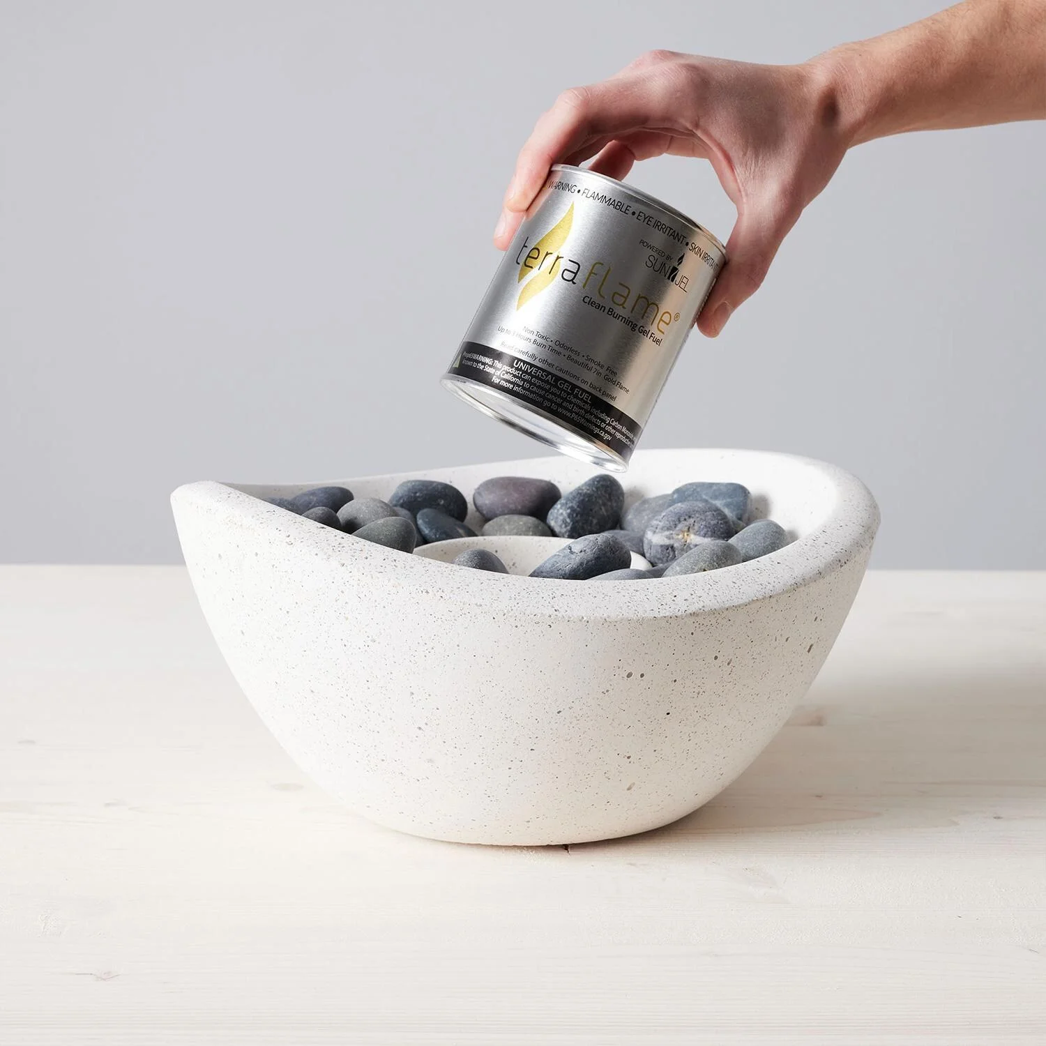 TerraFlame Wave Table Top Fire Bowl Gel Fuel - Stone Cast - Graphite