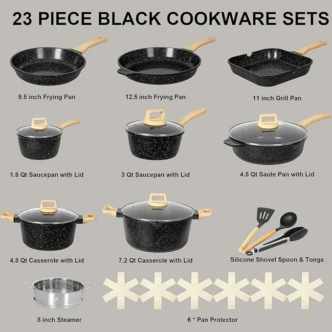 Romswi Nonstick Pots and Pans Set, 23 Piece Induction Cookware Sets Non-stick Ceramic Kitchen Sets with Utensil, Green