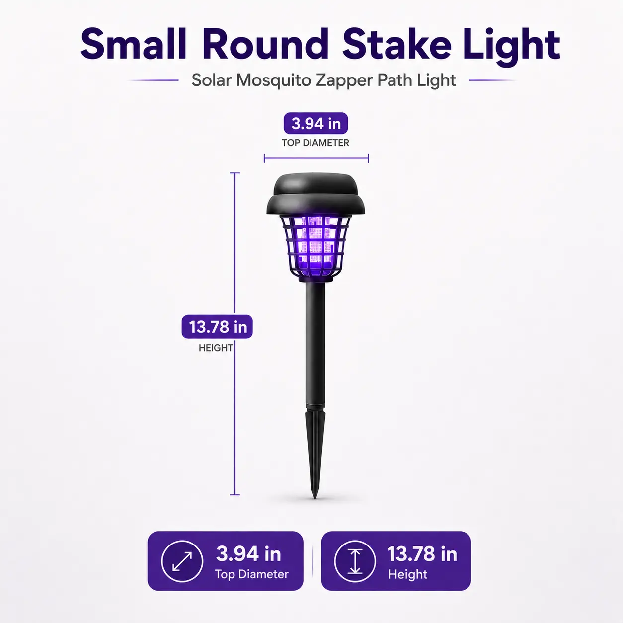 Solar Mosquito Zapper Light – Outdoor Garden Stake Lamp, UV Insect Killer, Solar Powered, Dual Mode (Mosquito Control + Pathway Lighting), Weather Resistant, Easy Setup, Small & Large Round + Square Options