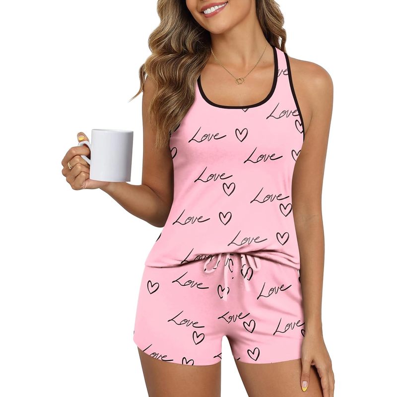 Women's Tank Top Pajama Set Sleeveless Sleepwear Cami and Shorts Pjs