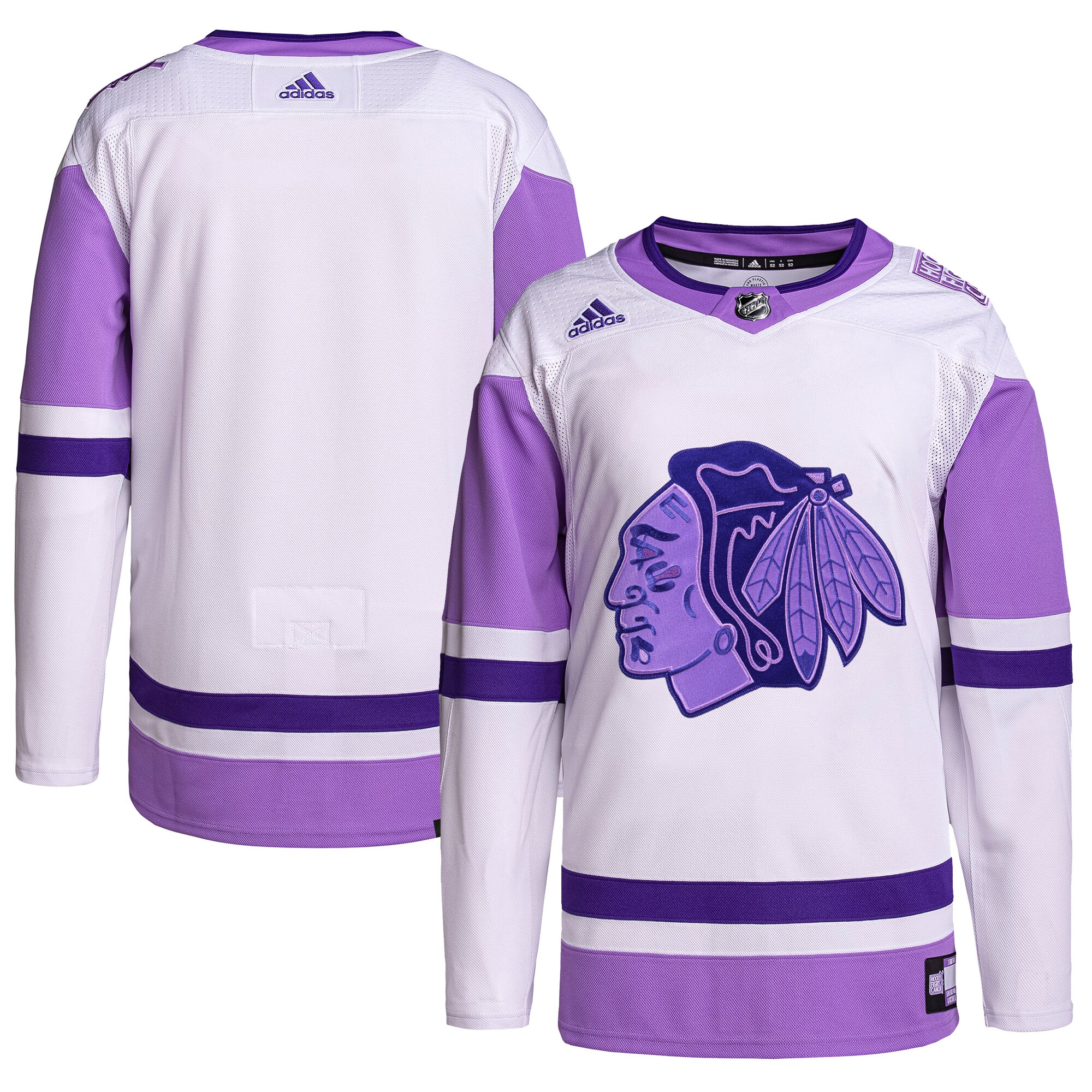 Chicago Blackhawks  Hockey Fights Cancer Primegreen  Blank Practice Jersey – White/Purple