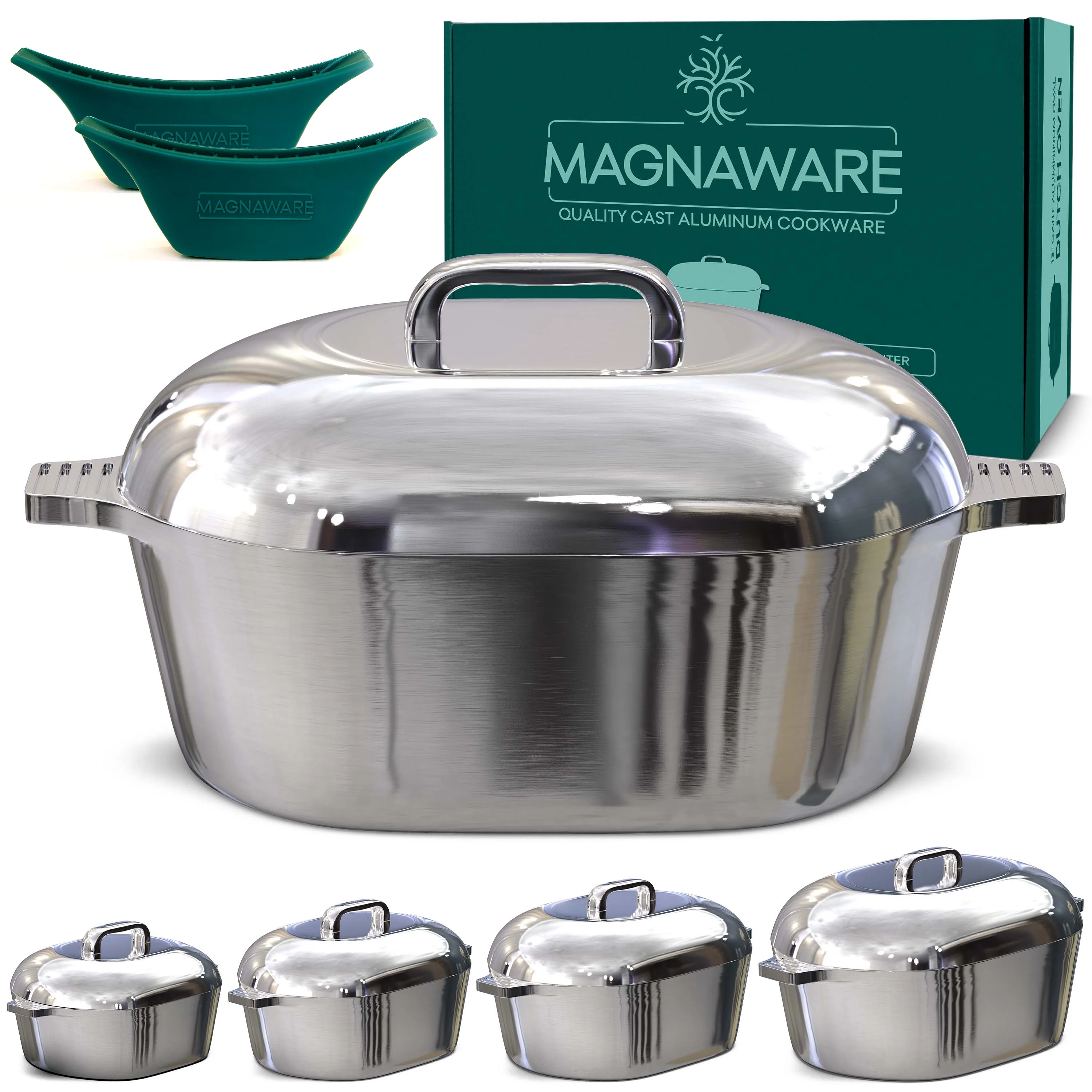 MAGNAWARE 5qt Lightweight Cast Aluminum Oval Dutch Oven, Silver