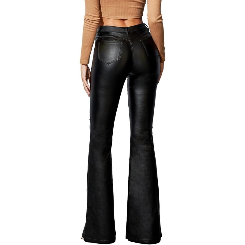 Women's Faux Leather Coated Flare Pants Mid