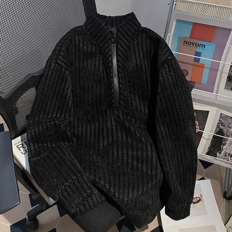 Zip Korean style tops cstand collar thermal hoodie