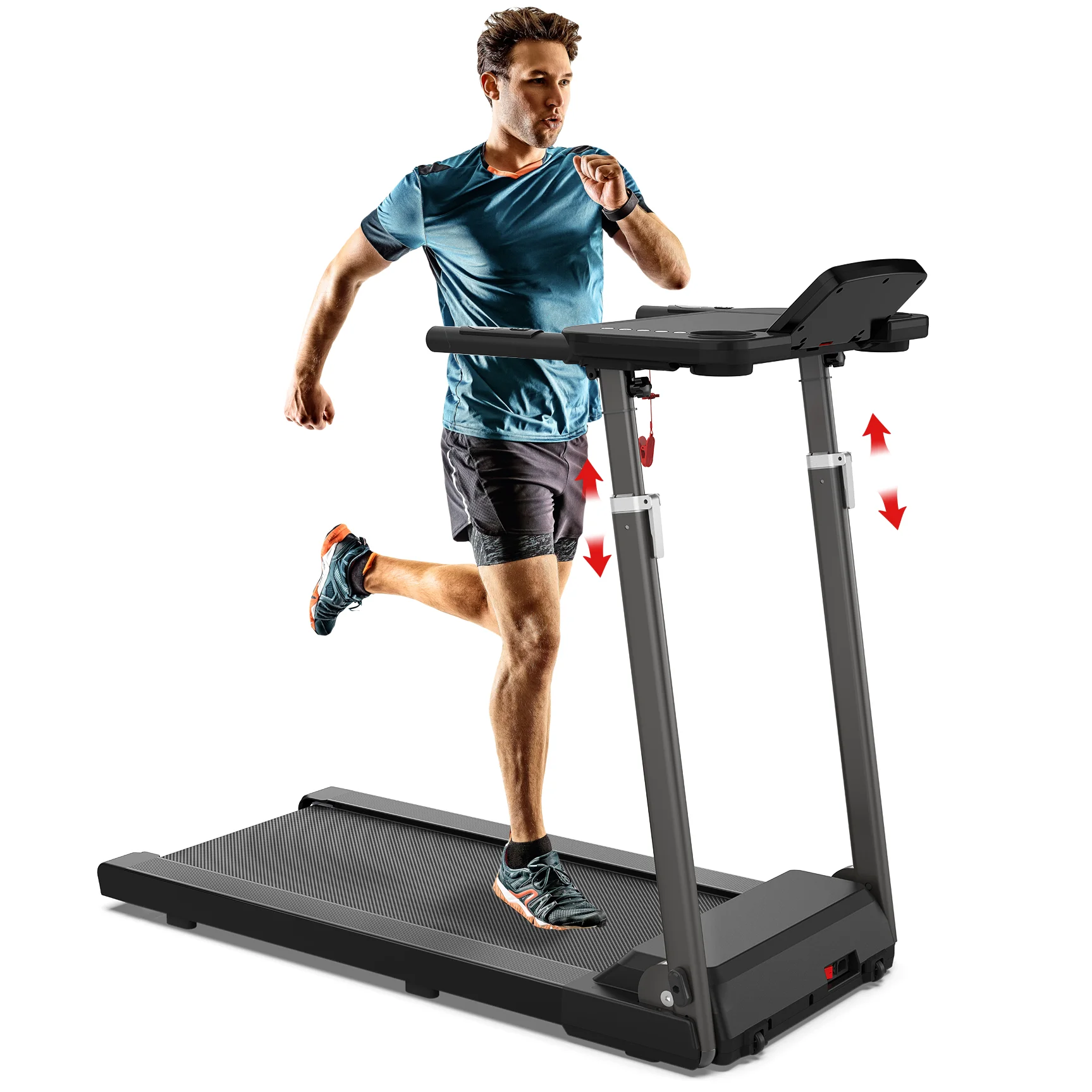 [TREADMILL CLEARANCE] FYC 2.5HP Folding Treadmill with Adjustable Height Desk & Incline - Compact Electric Treadmill Bluetooth Speaker for Running Walking Foldable Portable  (Silver)