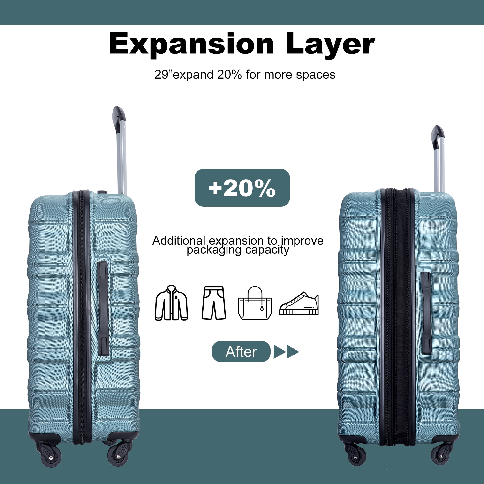 PAPROOS Hardside Luggage Set, 3 Piece 21in 25in 29in Carry on Suitcases Set with 2 Hooks and TSA Lock, Modern Lightweight Luggage Set, Hardshell Expandable Suitcase Set for Family Travel, Black
