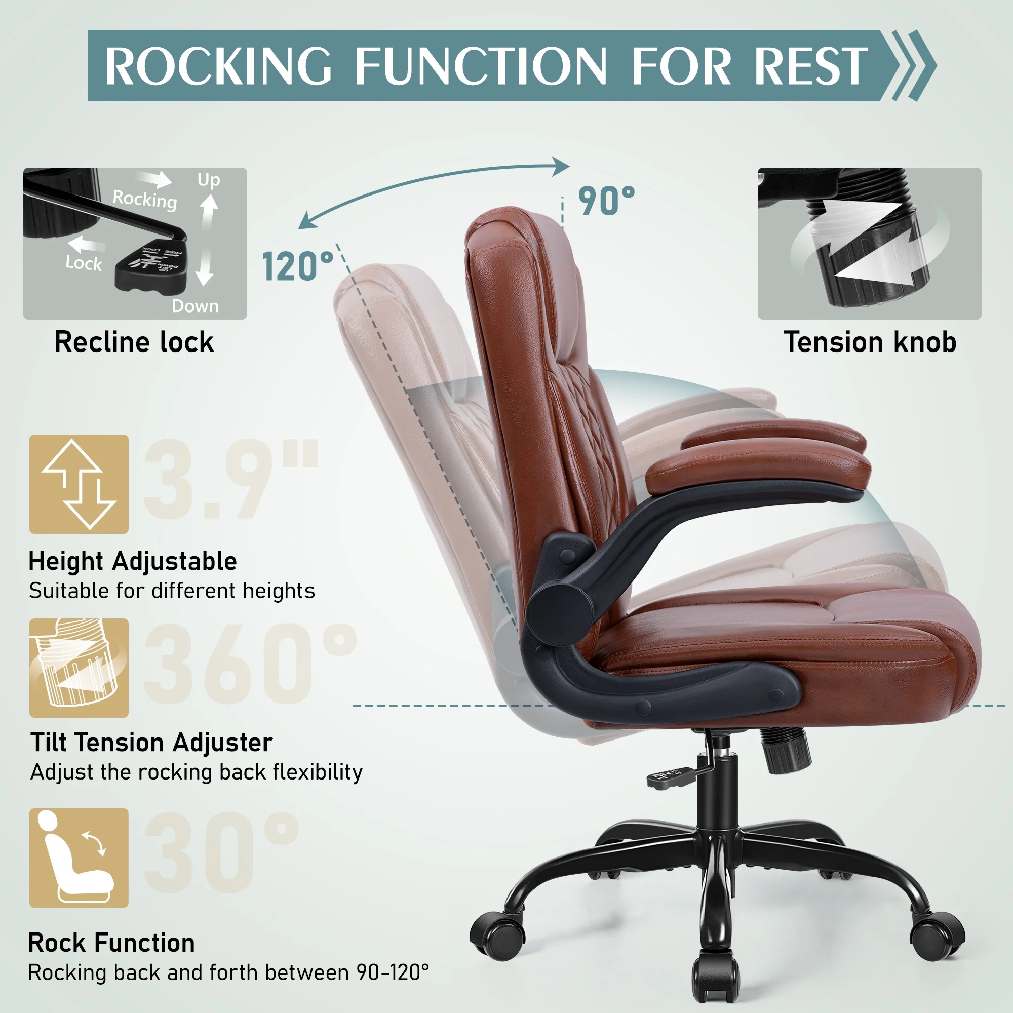 COOLHUT Leather Office Chair, Big and Tall Office Chair 400LBS Wide Seat Ergonomic Computer Desk Chair High Back Executive Leather Chair Adjustable Task Chair Lumbar Back with 8-Year Warranty, Black
