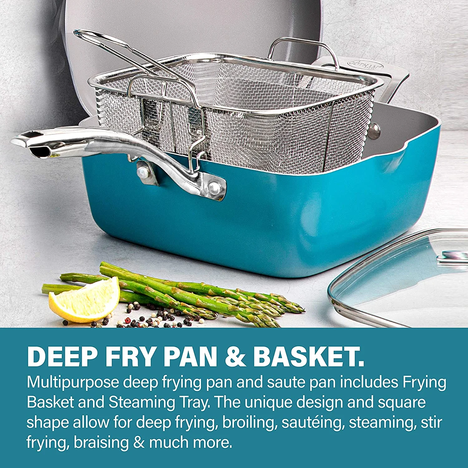 Gotham Steel Nonstick Pots and Pans 20 Piece Kitchen Ceramic Cookware Set Bakeware Cooking Frying Skillet Sauce Pan Aqua Blue