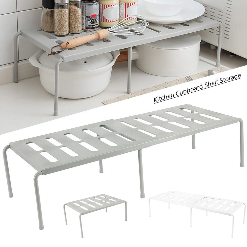 Willstar Adjustable Storage Organiser Shelf Kitchen Cupboard Support Pantry Stand Rack For Kitchen Cabinet Vegetable Basket Gray