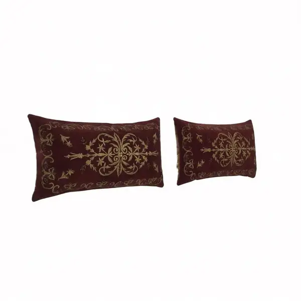 Silk Ikat Red Velvet Lumbar Pillow Cover Set of 2
