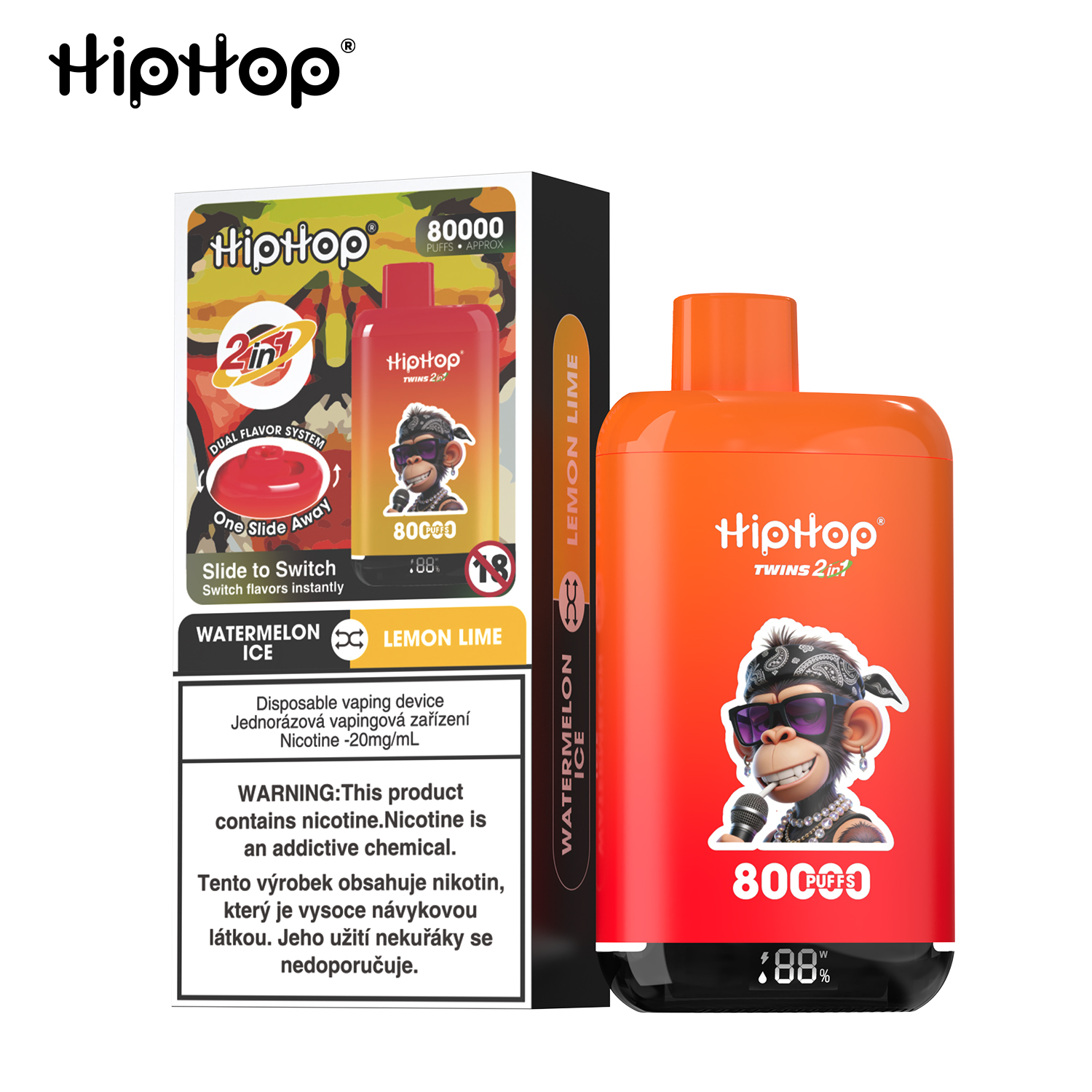 BANG x HipHop TWINS 80 000 potahů | E-cigareta 2v1 (Dvě příchutě v jednom)