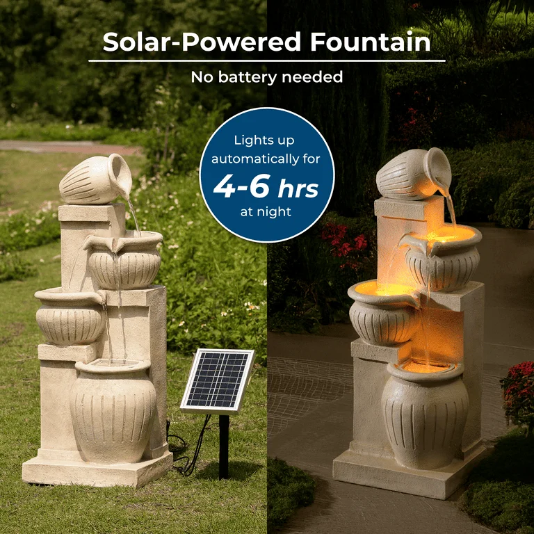 Teamson Home Outdoor Water Fountain with Lights�C 4-Tier Cascading Bowl Design with LED Light & Solar Pump, Solar-Powered Water Fountain Outdoor Garden, Yard, or Patio D��cor, Navy Blue