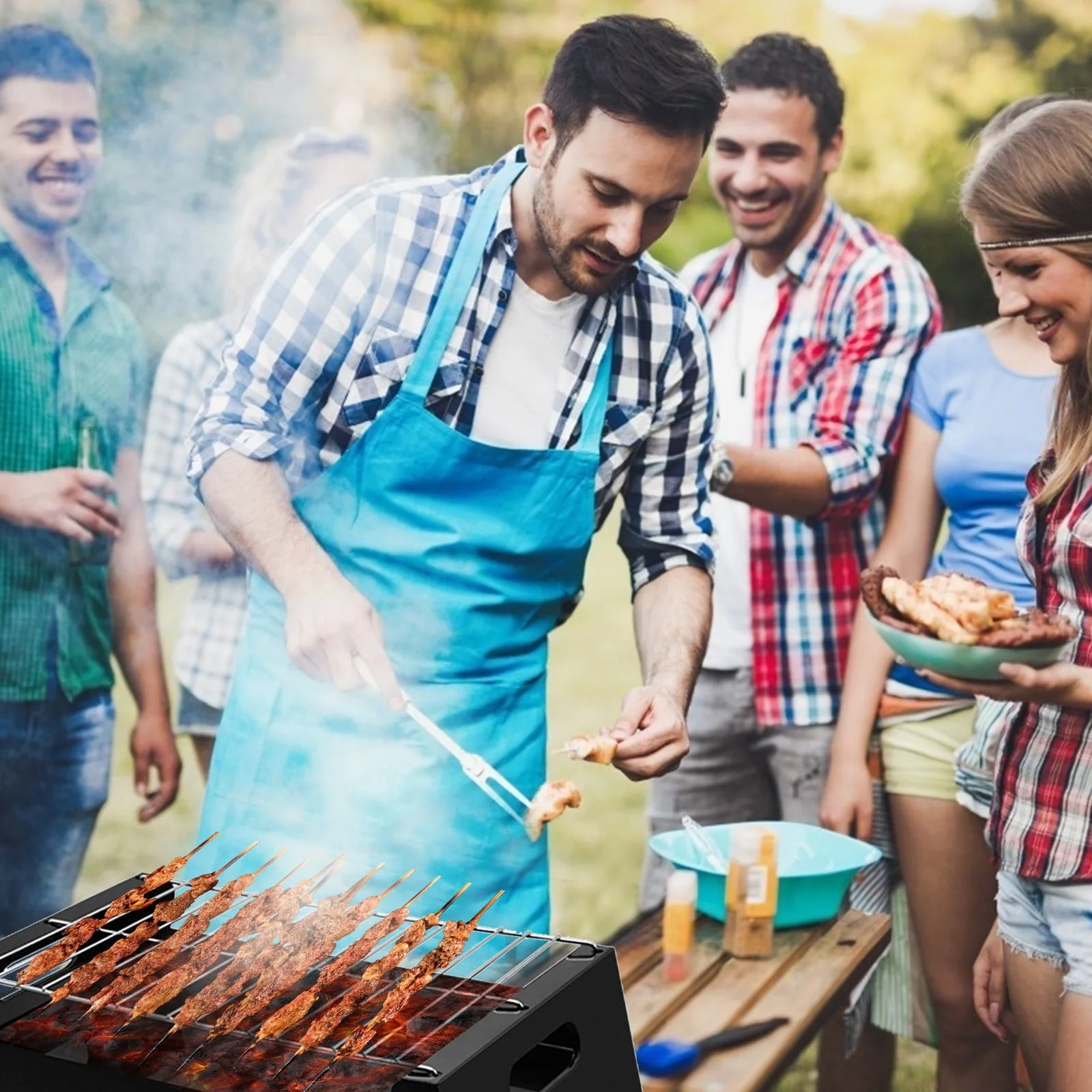 Fridja Folding Portable Barbecue Charcoal Grill, Barbecue Desk Tabletop Outdoor Stainless Steel Smoker BBQ for Camping Picnics Beach