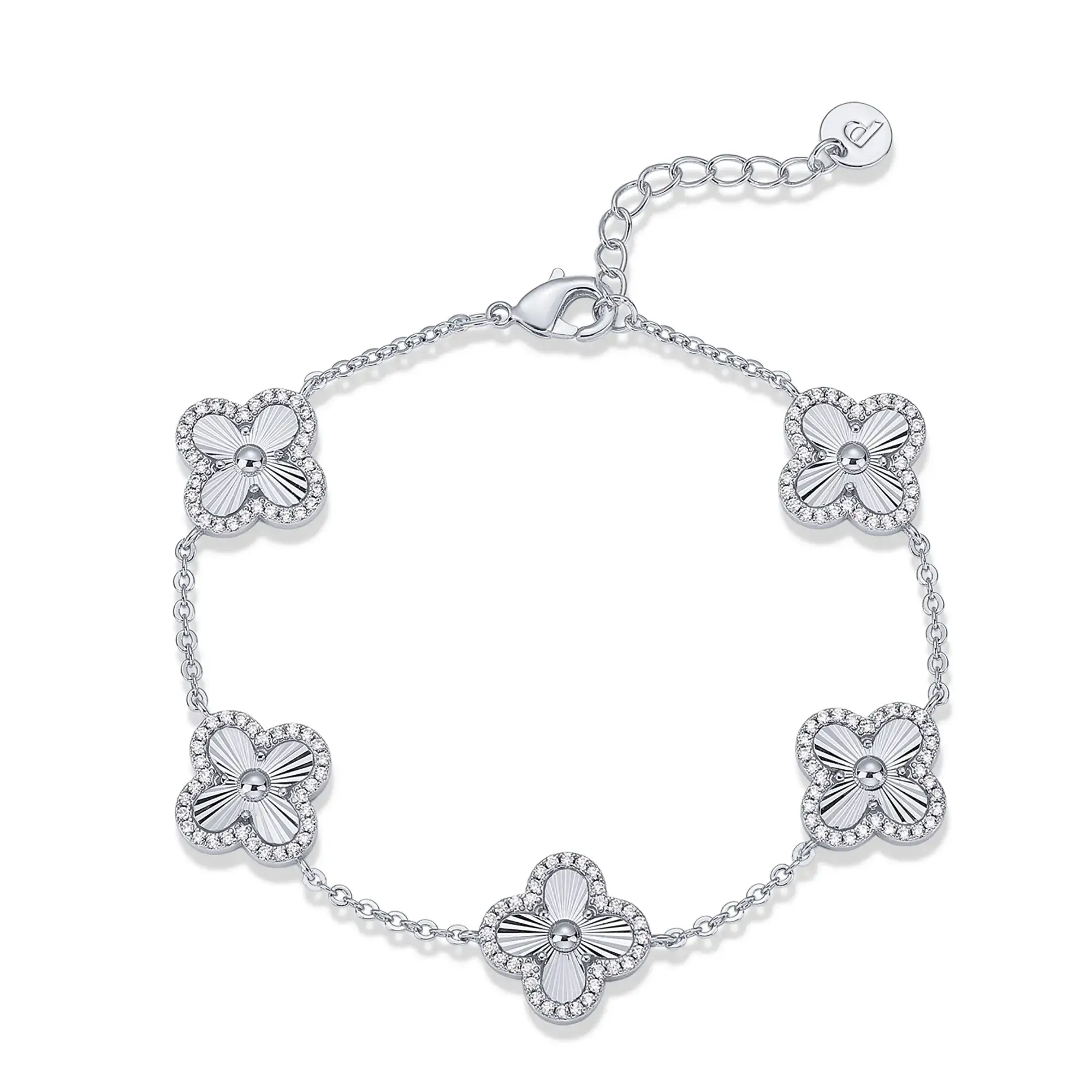 14K Gold Plated Clover Bracelet for Women - Lucky Charm Four Leaf Clover Bracelet Station with Cubic Zirconia - Hypoallergenic Trendy Fashion Stackable Clover Jewelry
