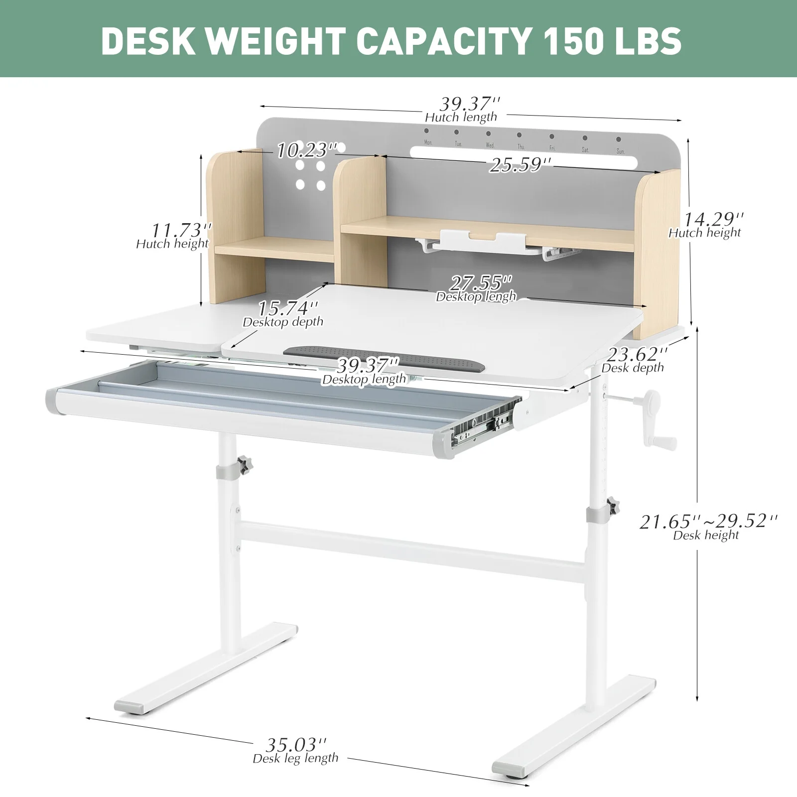 Adjustable Height Ergonomic Kids Study Desk & Chair Set Children Students Drafting Table Home School with Shelf,Drawer(Gray)