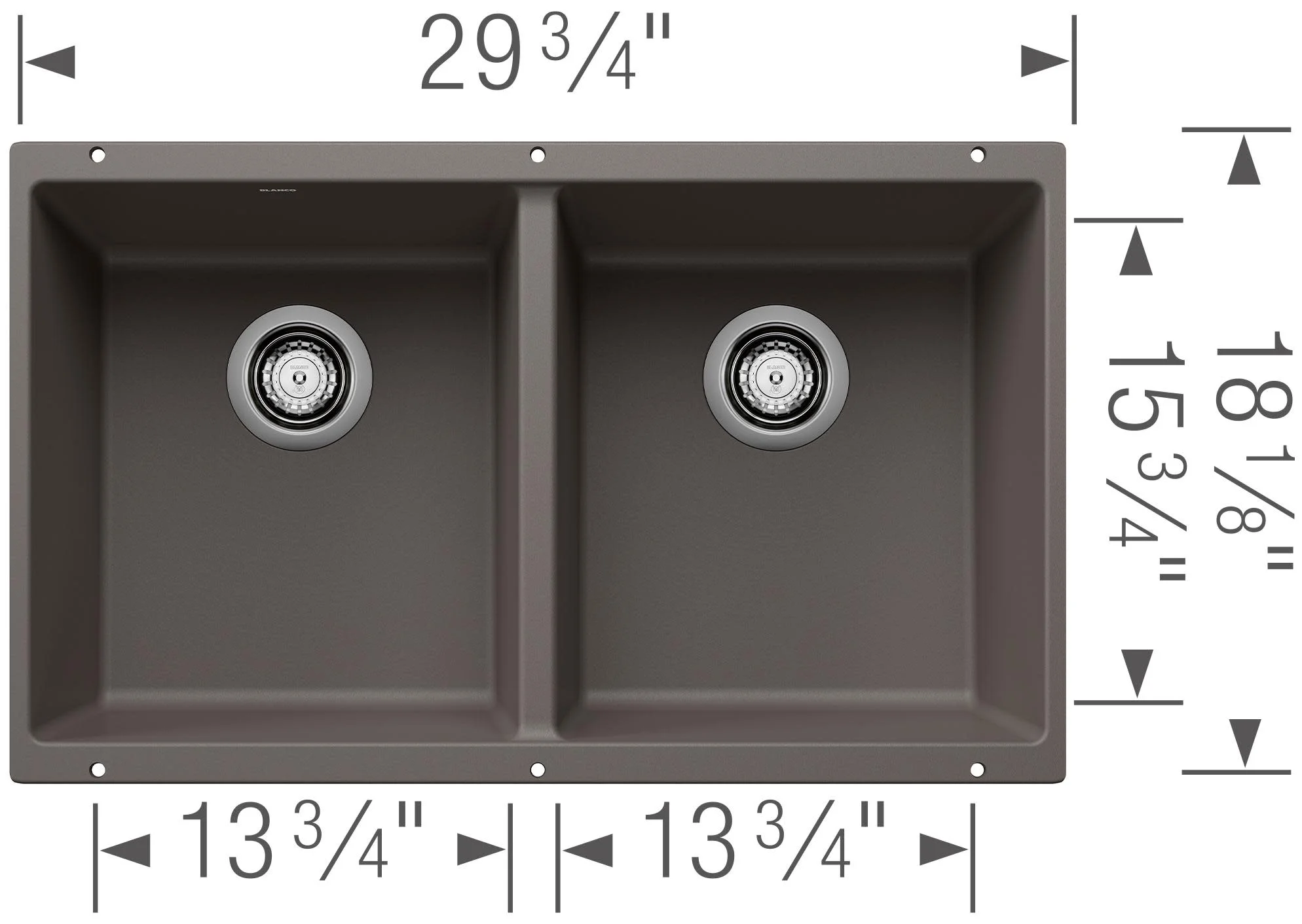 Blanco 442927 Precis Equal Double Bowl Undermount Kitchen Sink, Coal Black