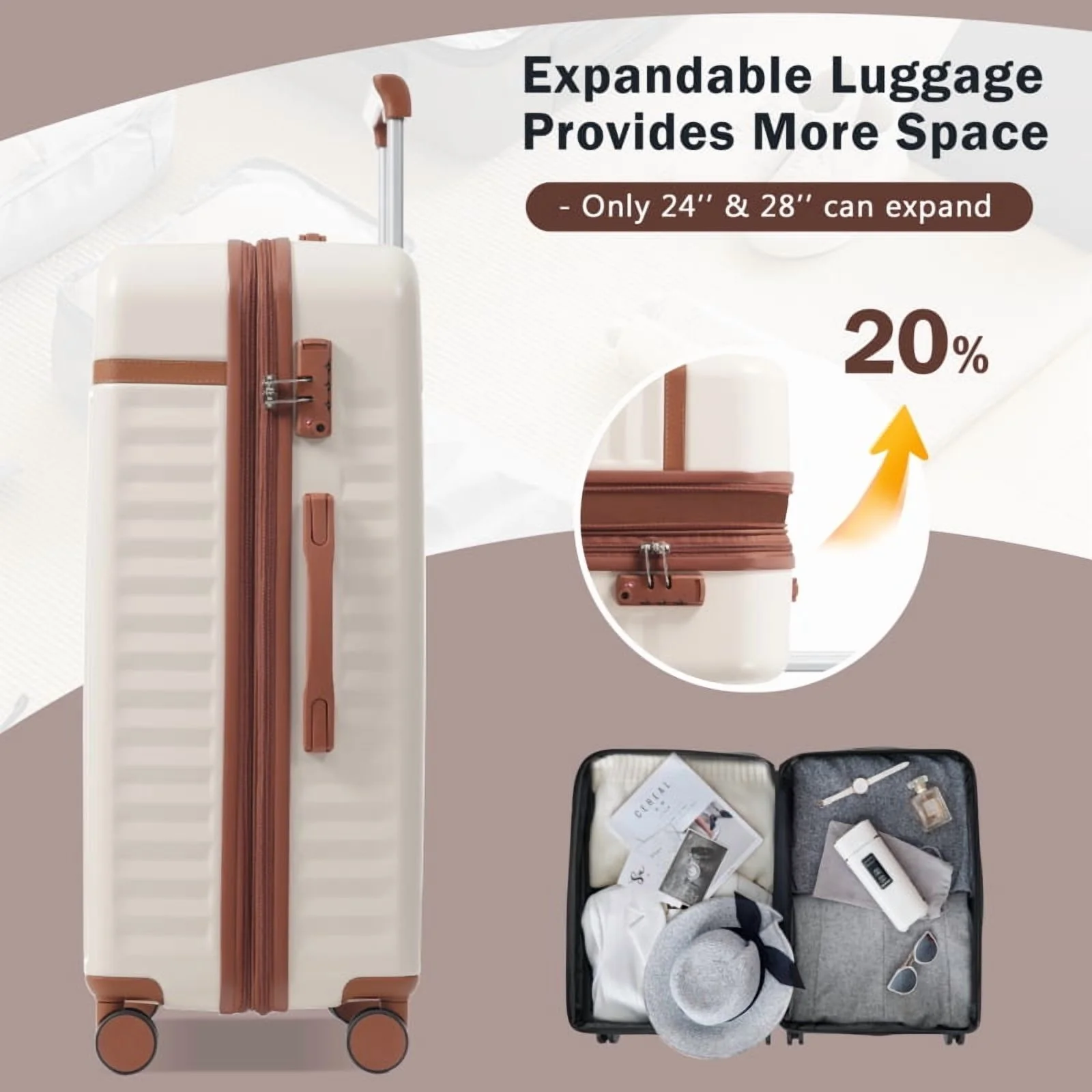 Front Opening Luggage Set 3 Piece, Hardside Carry on Suitcase with USB Port, Expandable Luggage with Handle Bag Spinner Wheels TSA Lock