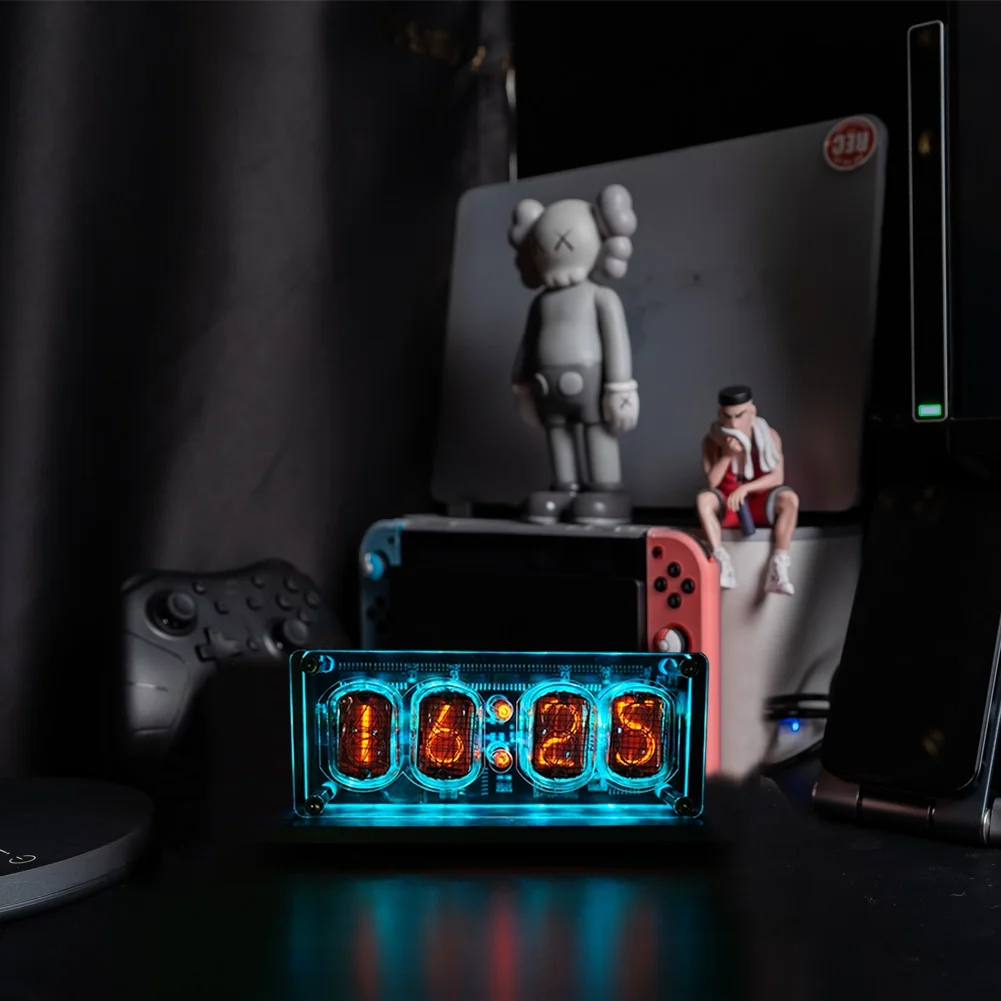 Nixie Tube Clock with IN-12 Tubes, Luminous Clock, Retro Modern Desk Vintage Punk Digital Desktop Creative Ornaments USB Type-C Connection Type