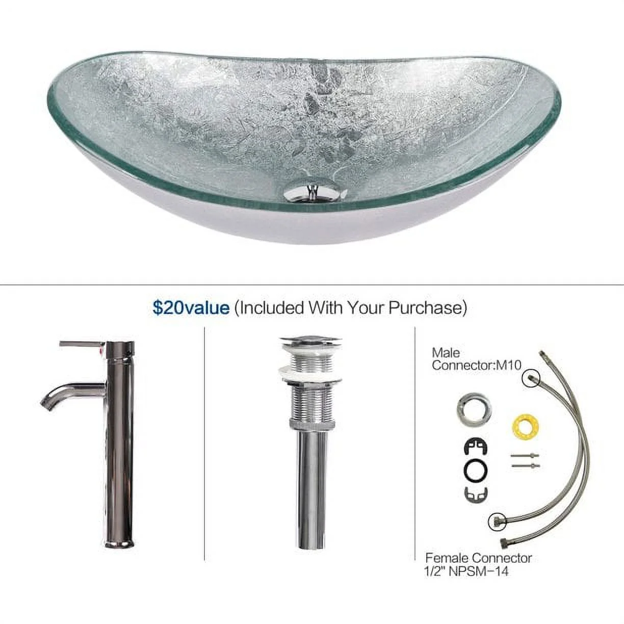 PULUOMIS Vessel Sink and Faucet Combo Bath Sinks with Mounting Ring and Pop Up Drain Round Bowl Basin Brown