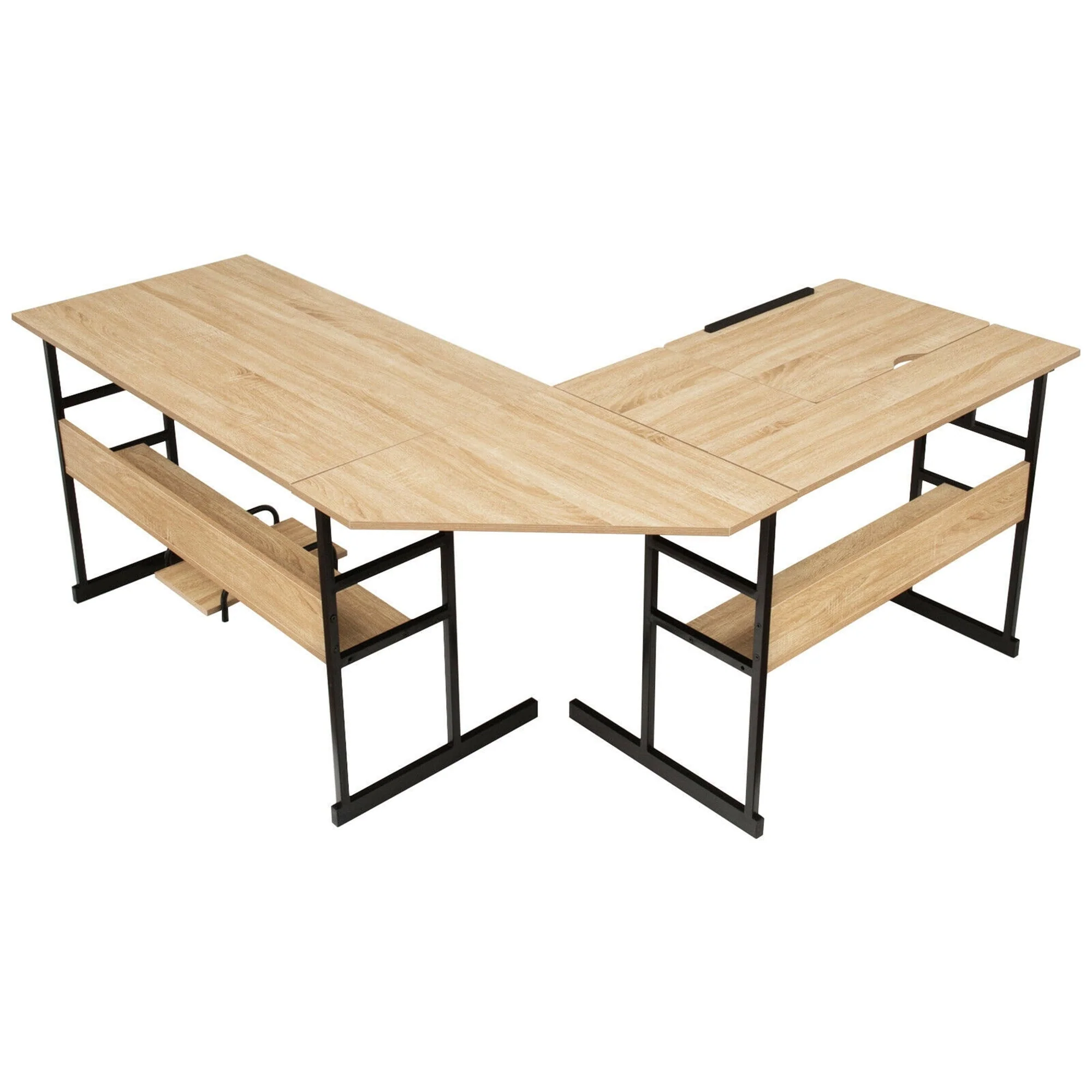 Gymax L-Shaped Computer Desk Drafting Table Workstation w/ Tiltable Tabletop Natural