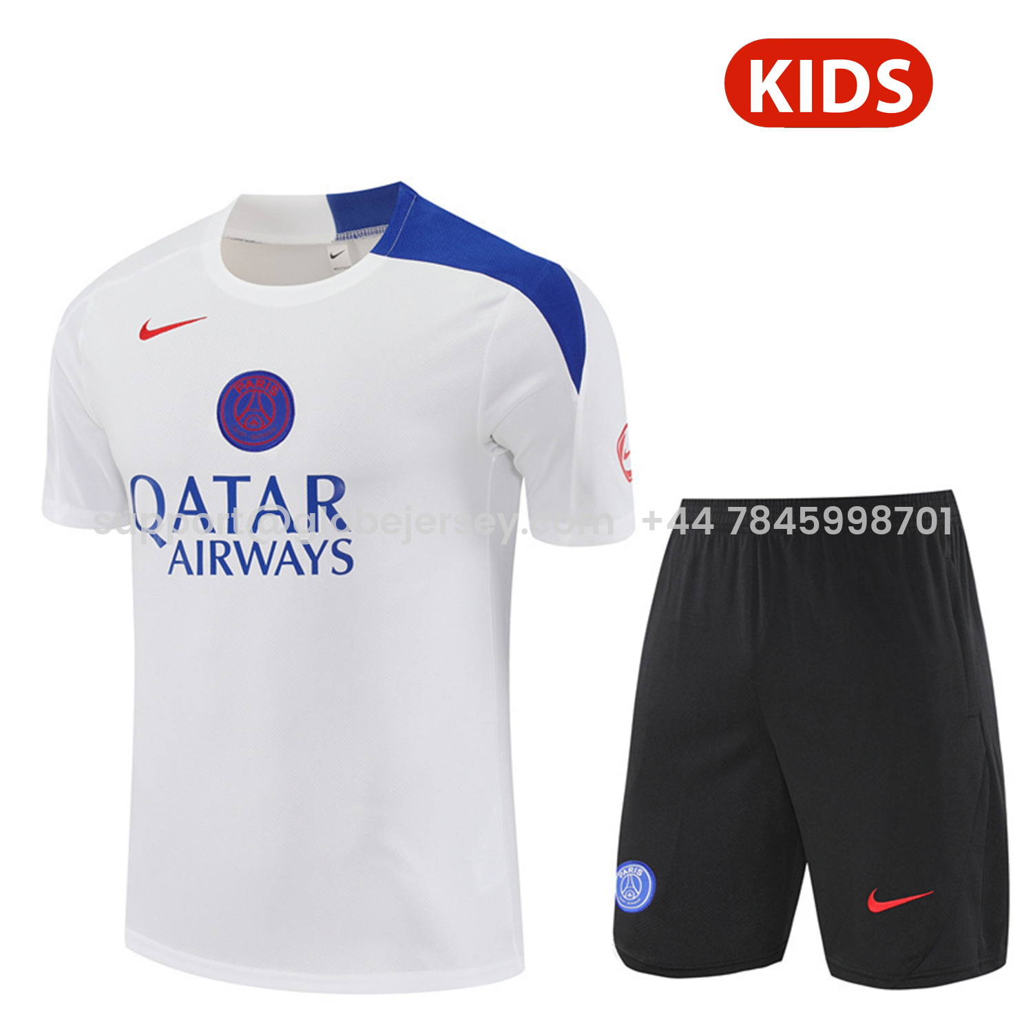 Paris Saint-Germain PSG 25-26 Kids Short-Sleeve Training Set - White Top & Black Shorts