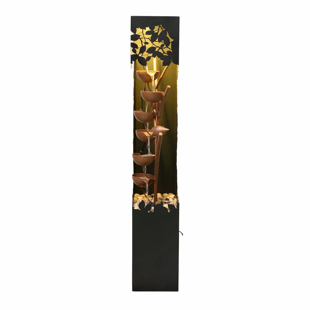 Hi-Line Gift Ltd. Black LED Fountain with Hollowed Flower & Bowl Design - Outdoor