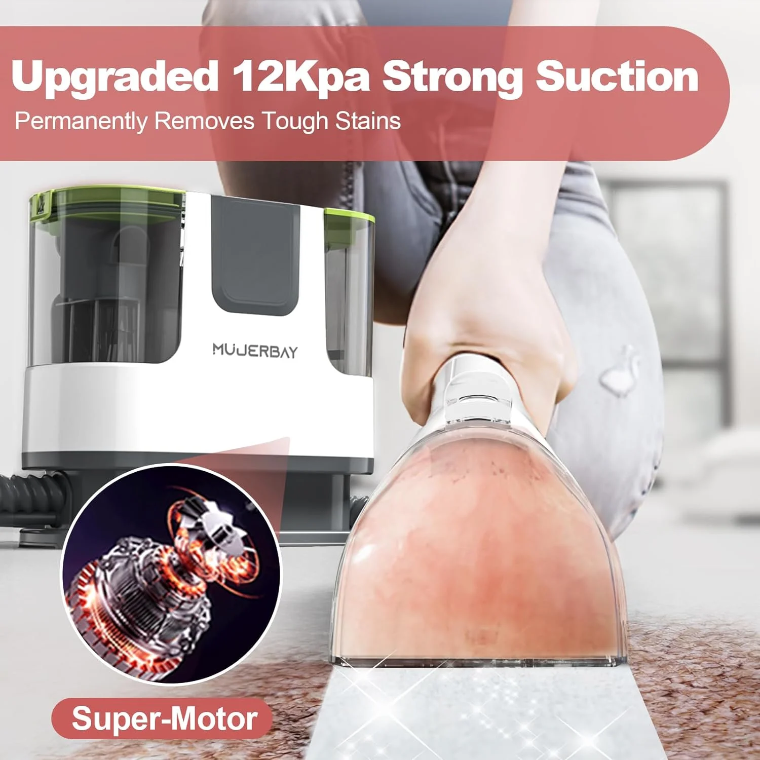 Aeitto 12Kpa Portable Furniture Water Extractor - Odor/Stain Removal, Ideal for Sofa, Carpet, Car, Pet Messes