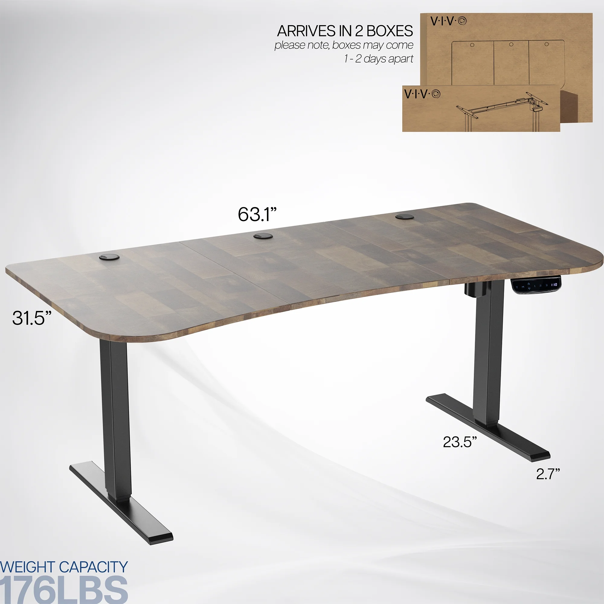 VIVO Reclaimed Wood / Black 63�?x 32�?Electric Height Adjustable Stand Up Desk
