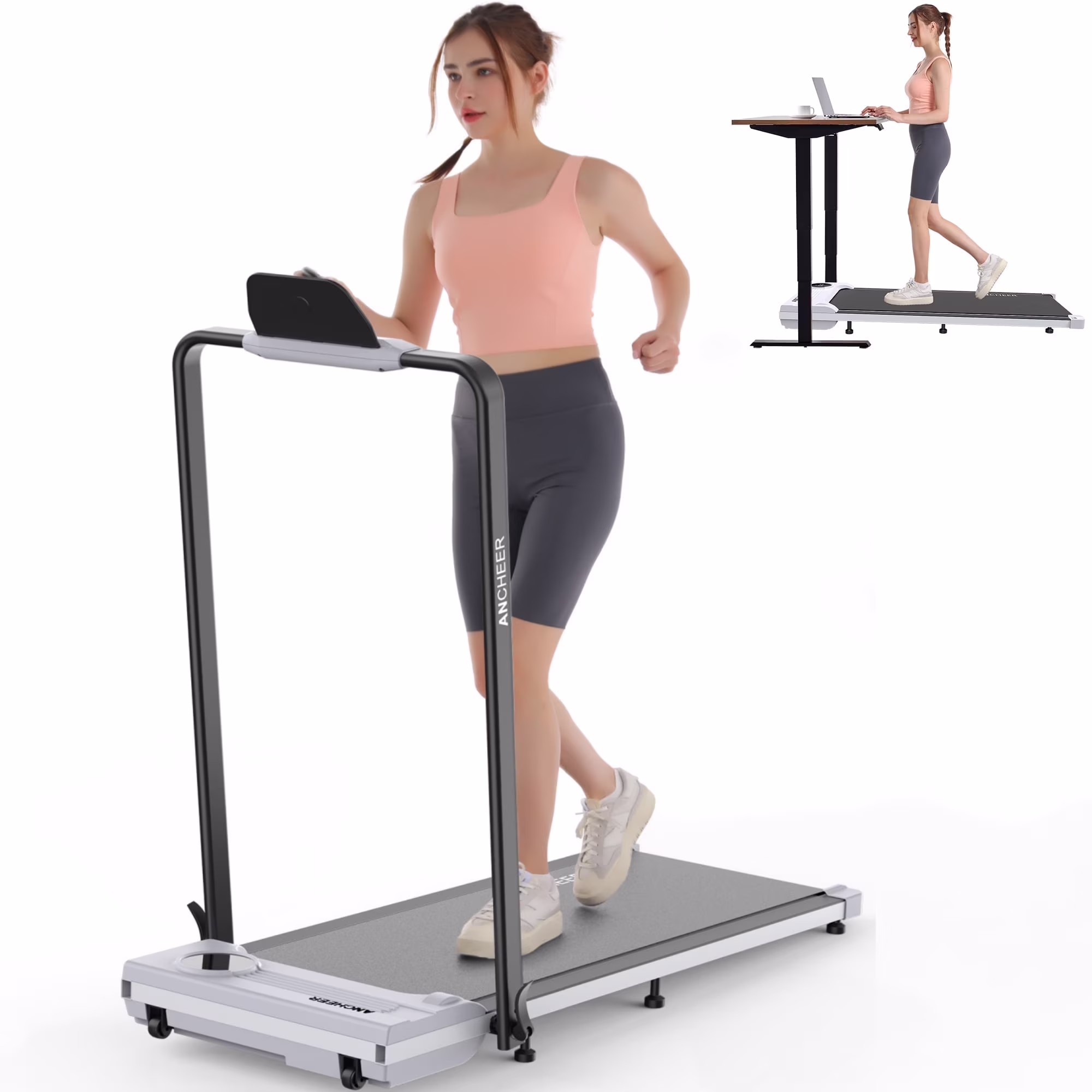ANCHEER Portable Folding Walking Pad 300lb, 7.5 MPH Under Desk Treadmill with Remote Control & LED Display,2 in 1 Walking Pad Treadmill for Home/Office/Exercise(Pink)