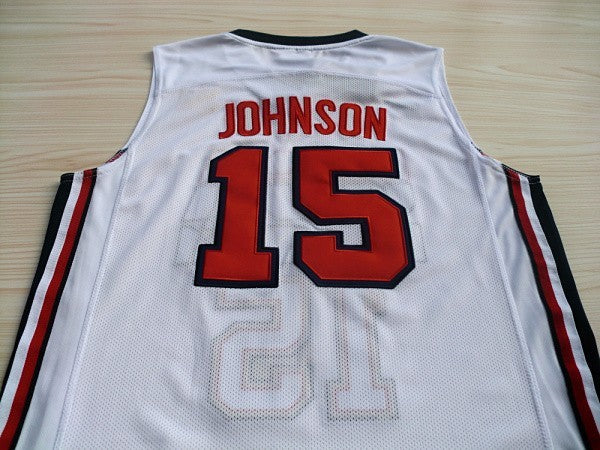 1:1 double layer solid embroidery player version Mengyi replica #15 Johnson white suit jersey